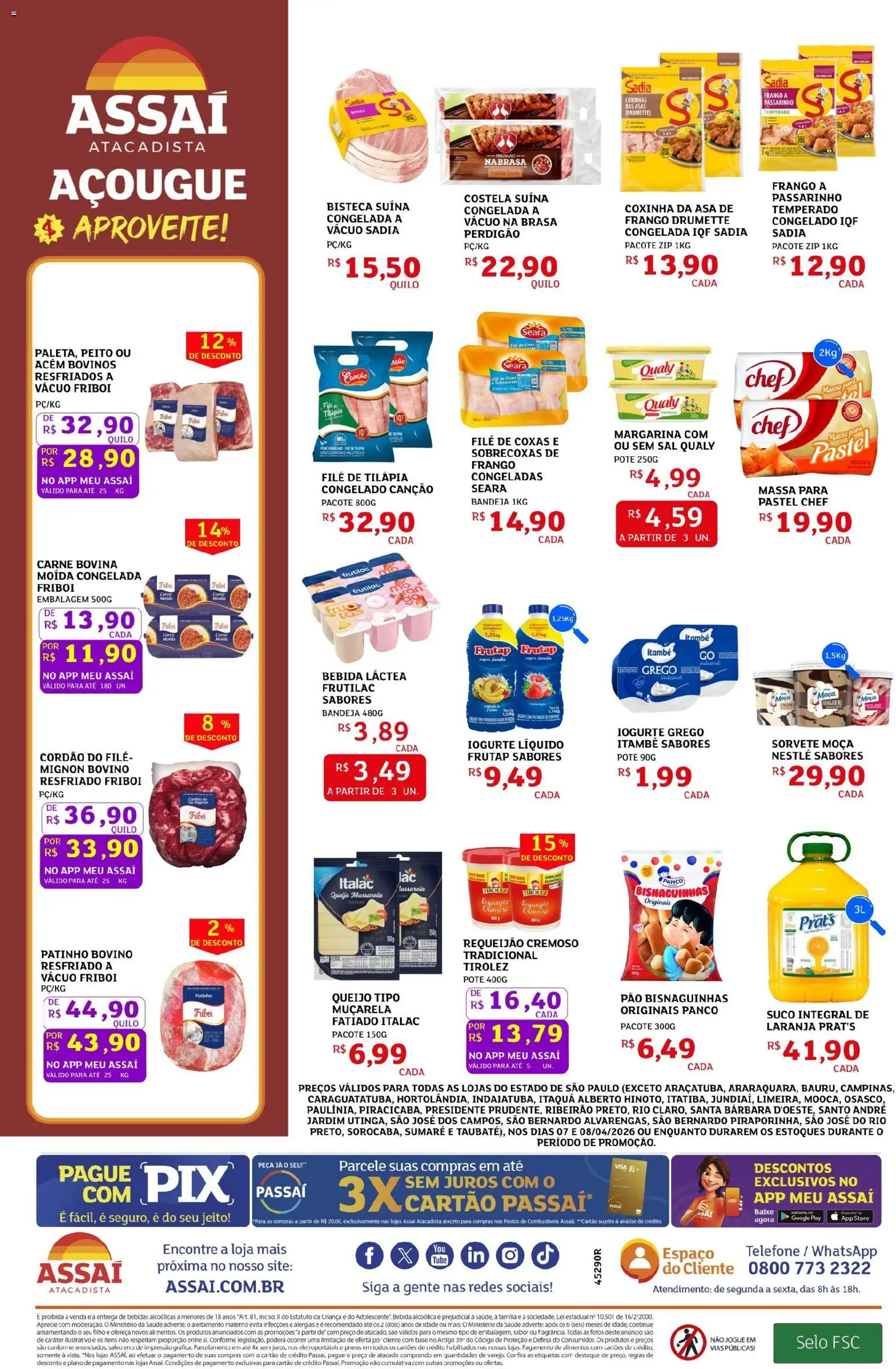 Assaí Atacadista Folheto - válido de 07.04.2026 | Página: 2 | Produtos: Tilápia, Sal, Frango, Mussarela
