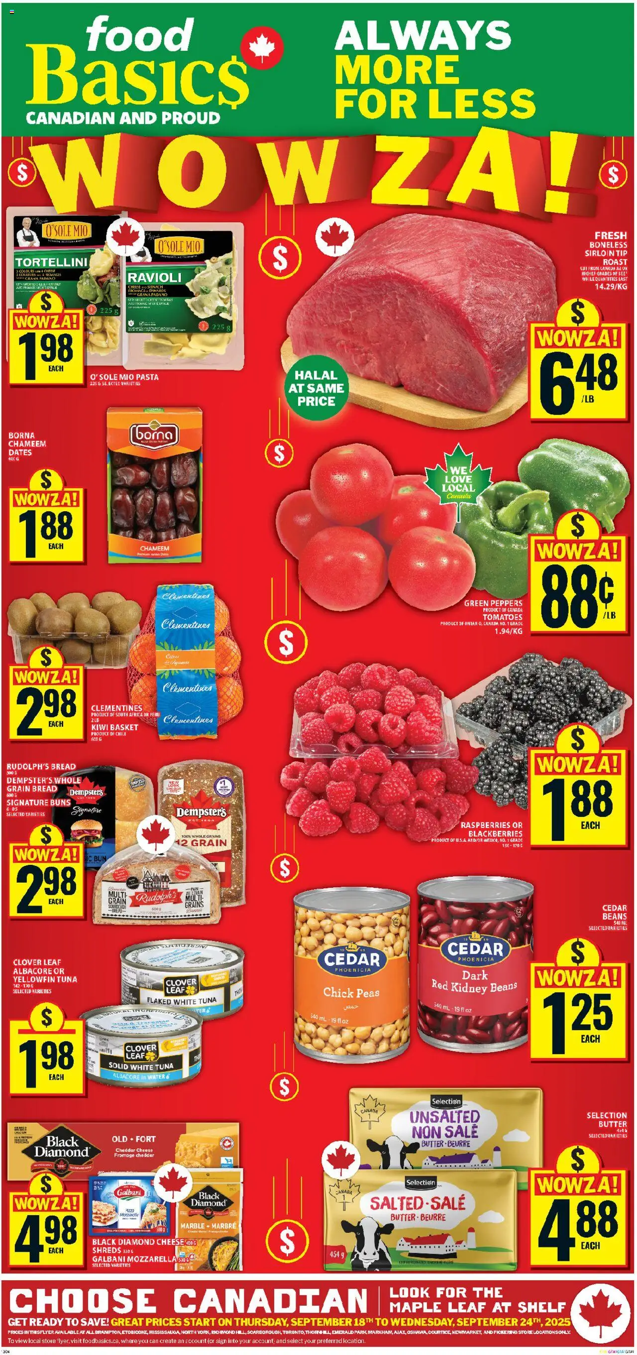 Food Basics flyer valid from 18.09.2025 | Page: 1 | Products: Kiwi, Shelf, Cheese, Beer