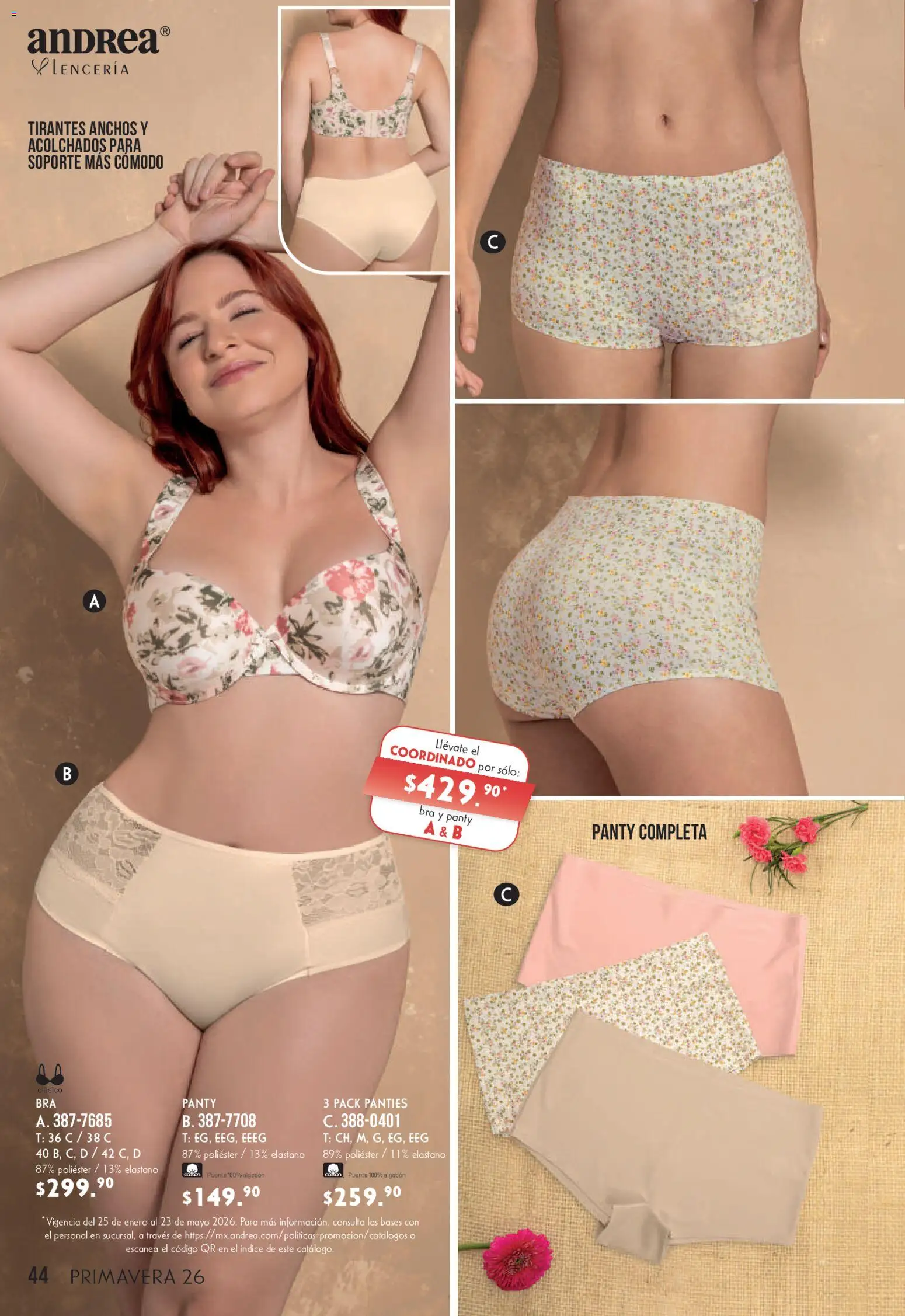 Nuevas ofertas de Andrea válidas en toda la República Mexicana desde el 22.03.2026. ¡Encuentra las mejores ofertas en Andrea catálogo Lo más top! | Página: 44 | Productos: Algodón, Tirantes