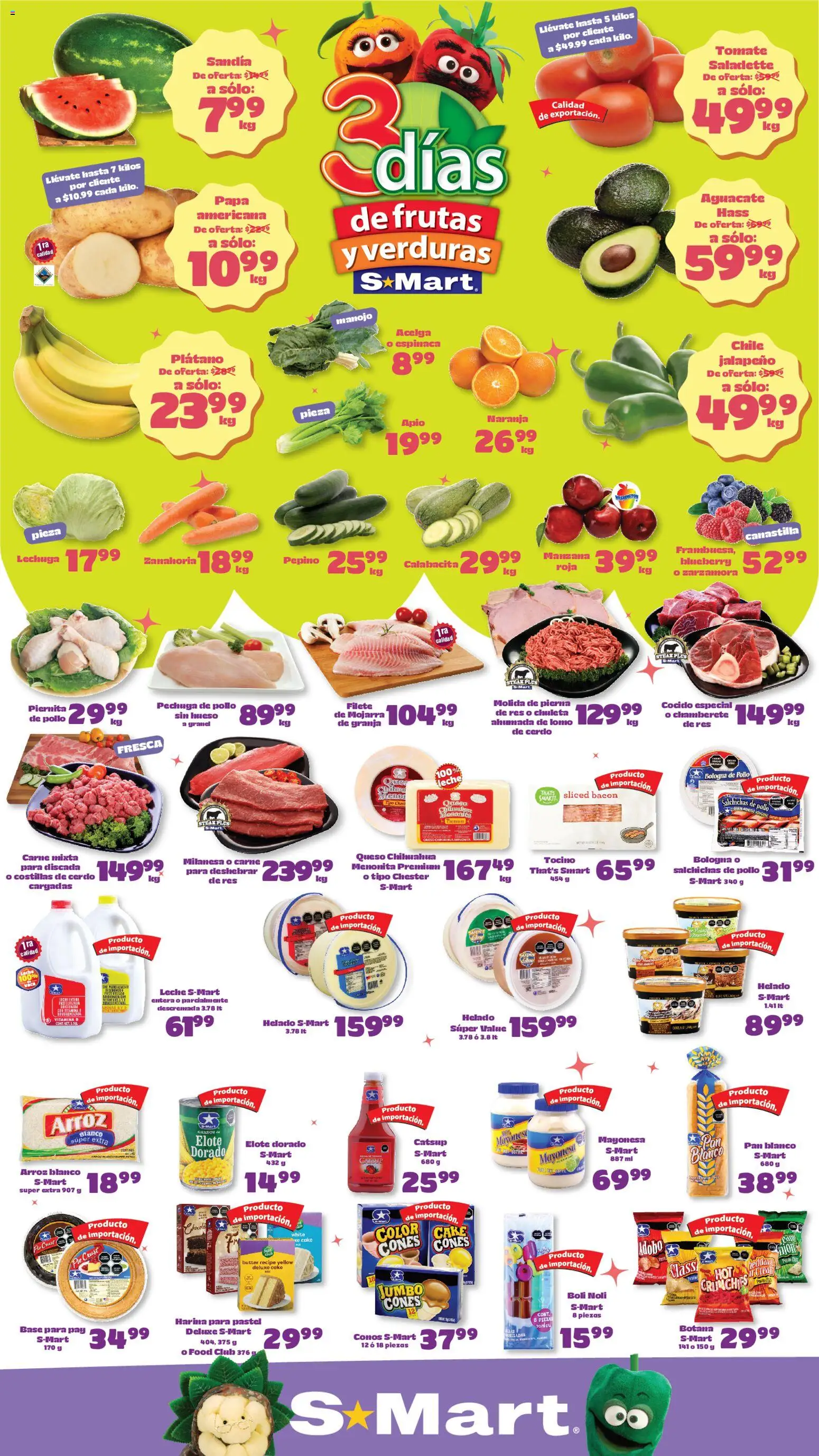 Nuevas ofertas de S-Mart válidas en toda la República Mexicana desde el 28.04.2026. ¡Encuentra las mejores ofertas en S-Mart folleto Juárez! | Página: 1 | Productos: Pollo, Lechuga, Queso, Espinaca