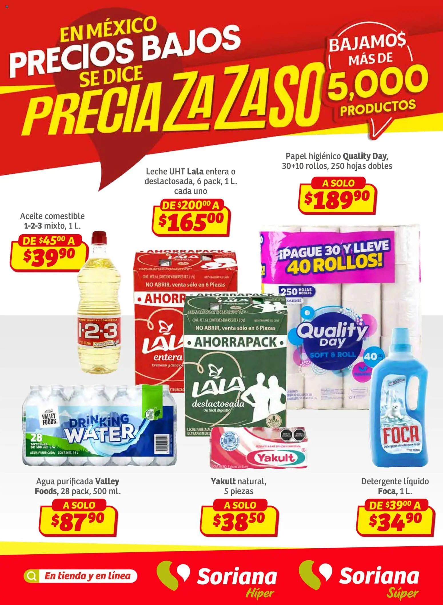 Nuevas ofertas de Soriana válidas en toda la República Mexicana desde el 02.01.2026. ¡Encuentra las mejores ofertas en Soriana - Preciazazaso Súper: Camp, Chia, Oax, Q. Roo, Tab, Yuc! | Página: 1 | Productos: Detergente, Leche, Aceite, Papel higiénico