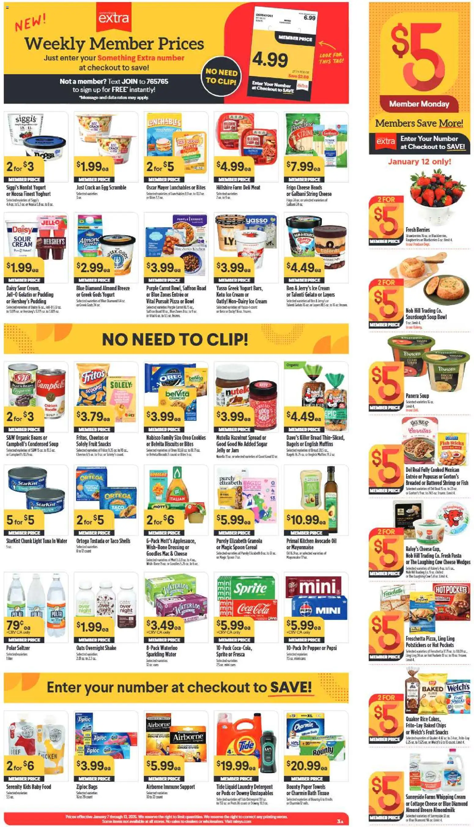 Raley's Weekly Ad - valid from 07.01.2026 | Page: 3 | Products: Yogurt, Bread, Pasta, Water