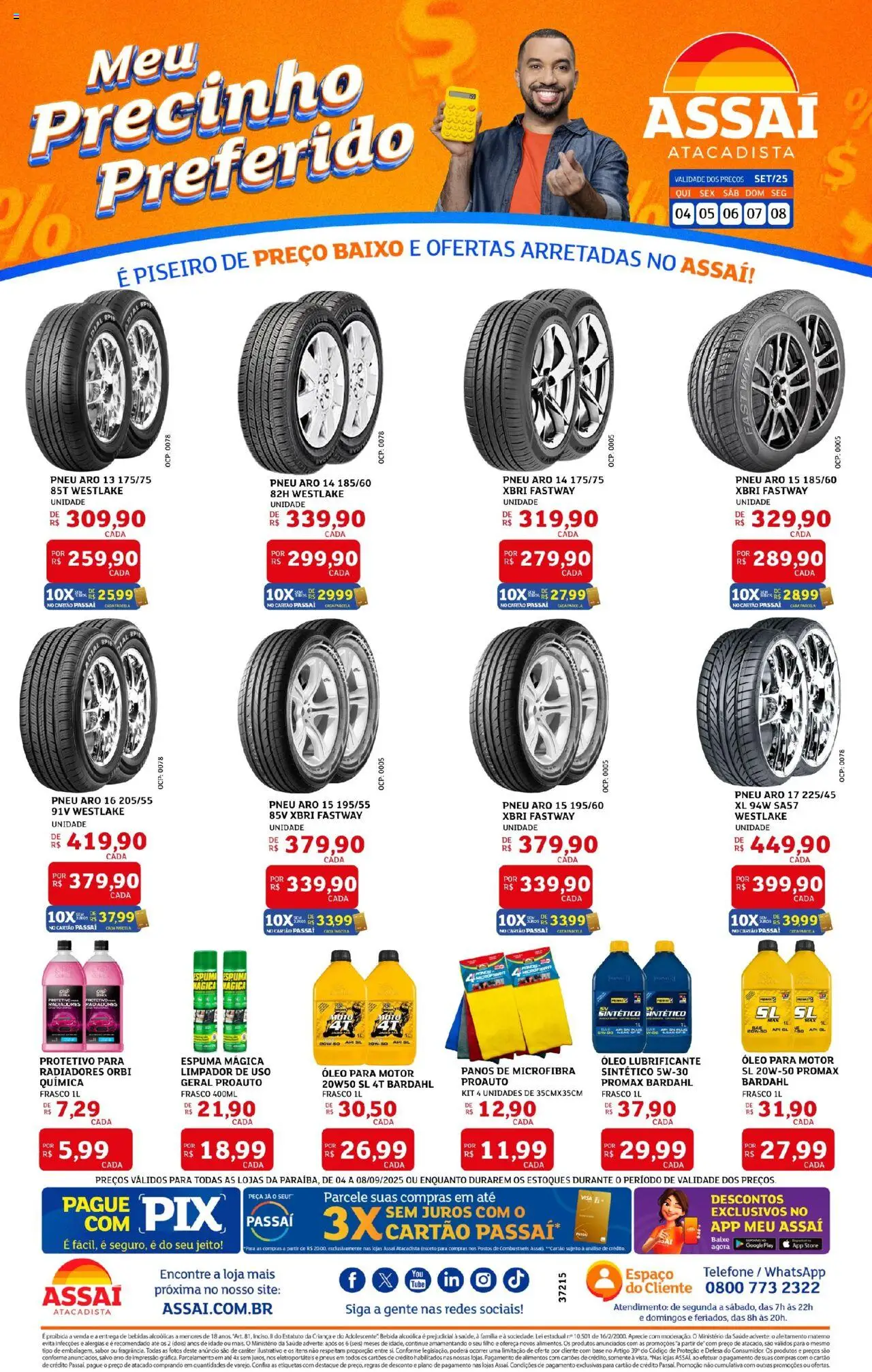 Assaí Atacadista Folheto - válido de 04.09.2025 | Página: 1 | Produtos: Cará, Pneu, Baixo, Telefone