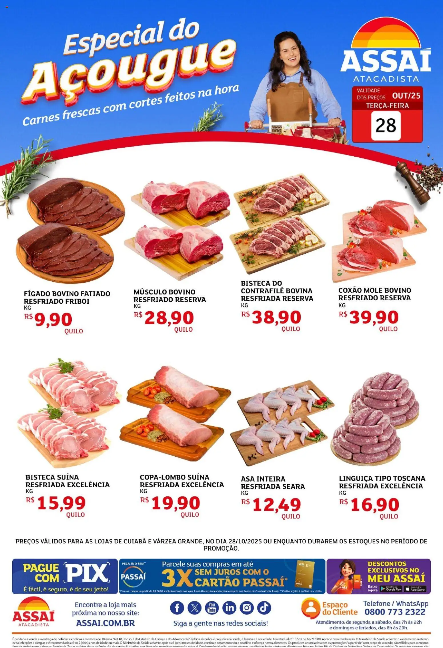 Assaí Atacadista Folheto - válido de 28.10.2025 | Página: 1 | Produtos: Linguiça, Bebida, Telefone