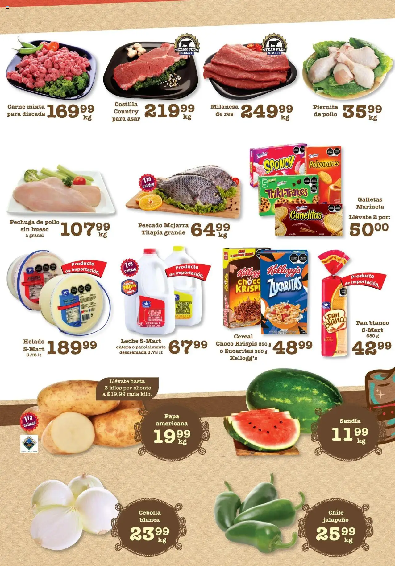 Nuevas ofertas de S-Mart válidas en toda la República Mexicana desde el 01.08.2025. ¡Encuentra las mejores ofertas en S-Mart - Folleto - Juarez! | Página: 4 | Productos: Pollo, Milanesa, Sandía, Galletas