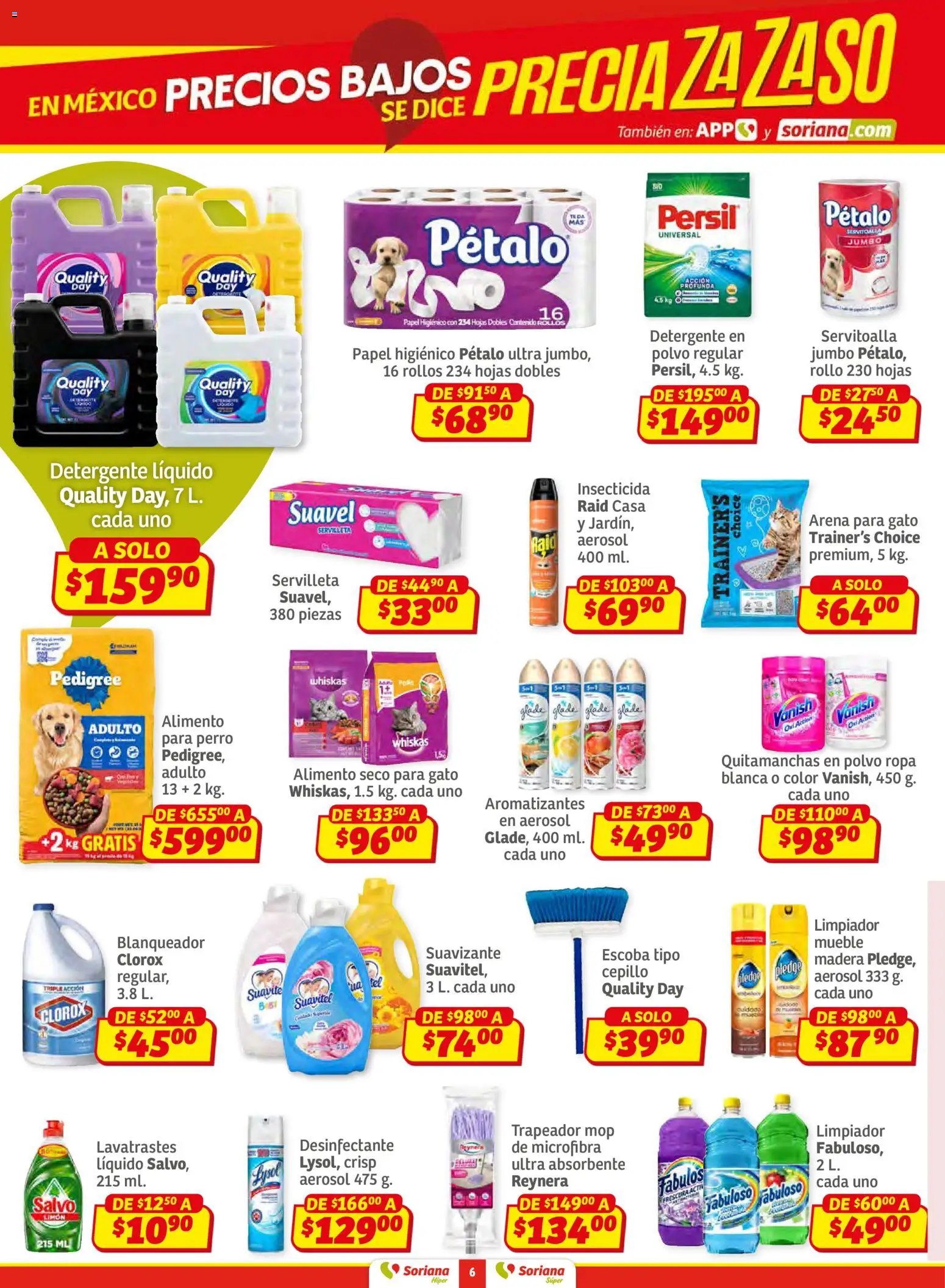Nuevas ofertas de Soriana válidas en toda la República Mexicana desde el 02.01.2026. ¡Encuentra las mejores ofertas en Soriana - Preciazazaso Súper: BCS, Jal, Nay, Sin, Son! | Página: 6 | Productos: Quitamanchas, Suavizante, Desinfectante, Insecticida