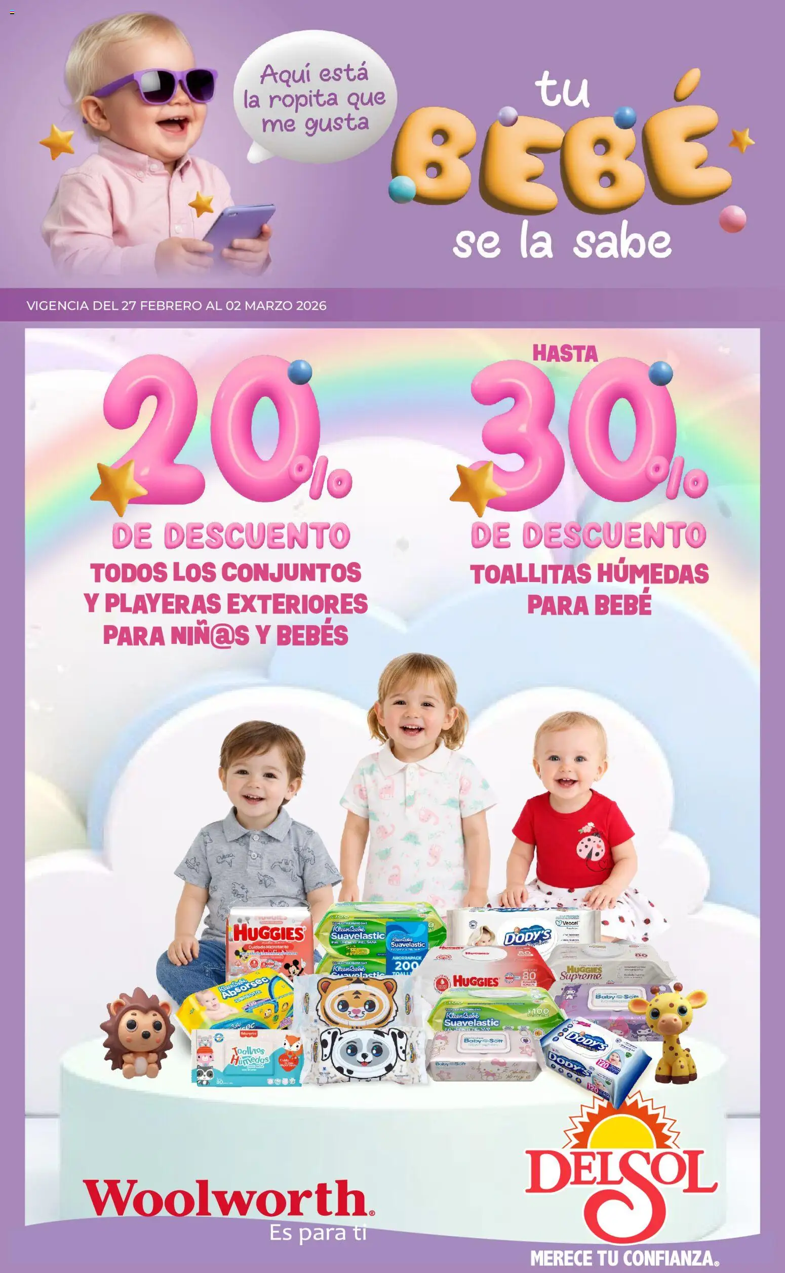 Nuevas ofertas de Del Sol y Woolworth válidas en toda la República Mexicana desde el 27.02.2026. ¡Encuentra las mejores ofertas en Del Sol y Woolworth catálogo Quincena del Bebé Accesorios! | Página: 1 | Productos: Toallitas húmedas