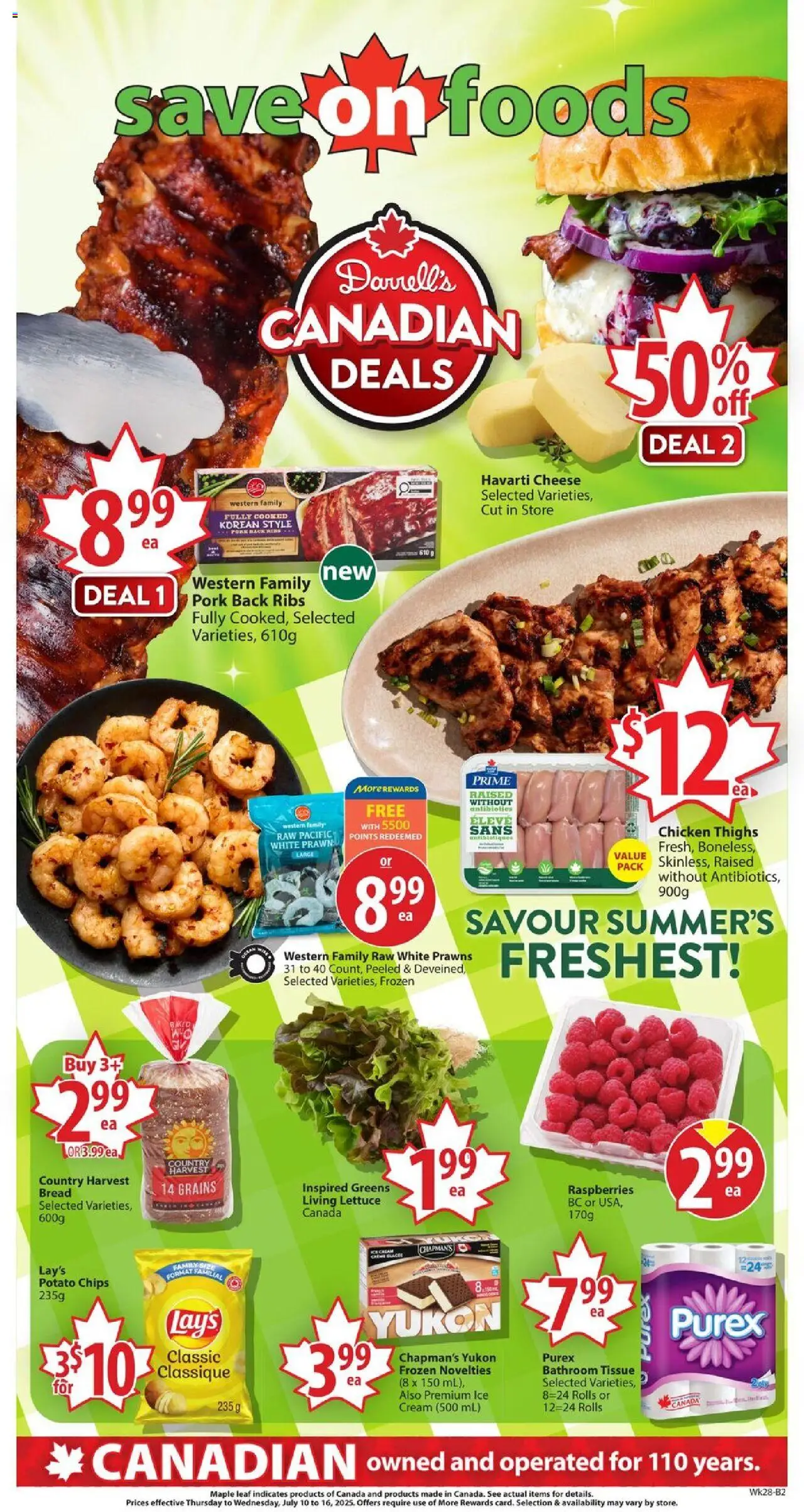 Save on foods flyer valid from 10.07.2025 | Page: 1 | Products: Chips, Cream, Cheese, Bread