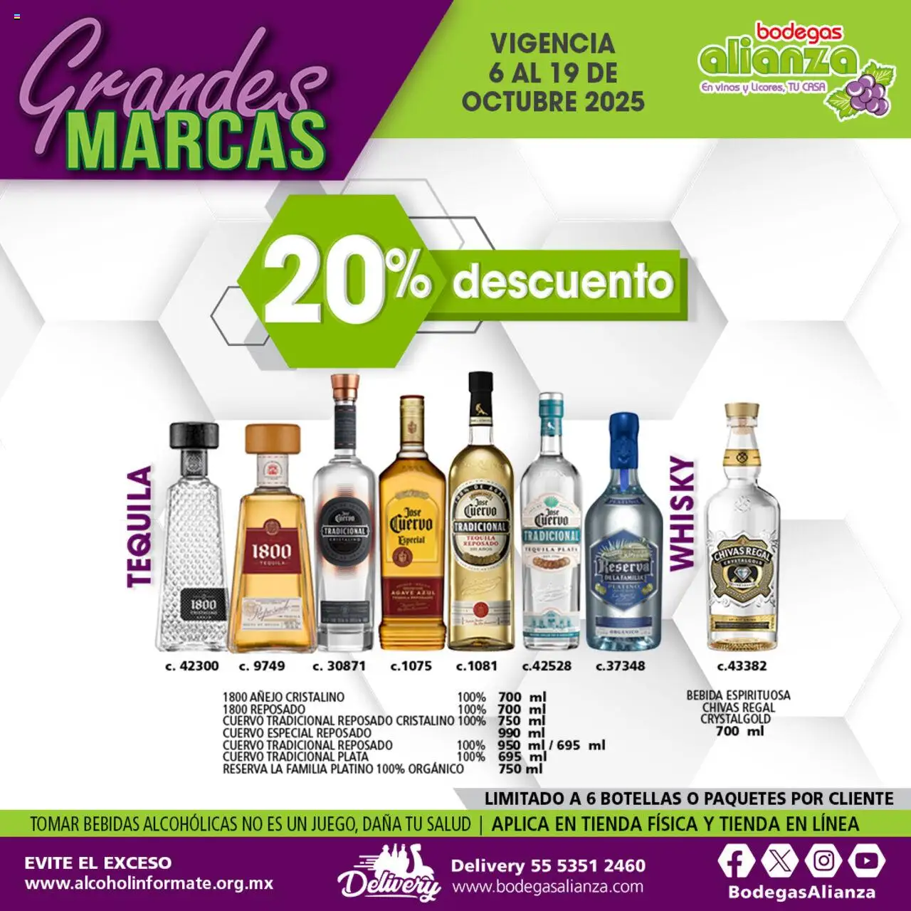 Nuevas ofertas de Bodegas Alianza válidas en toda la República Mexicana desde el 06.10.2025. ¡Encuentra las mejores ofertas en Bodegas Alianza - Catálogo Grandes Marcas! | Página: 7 | Productos: Tequila, Whisky
