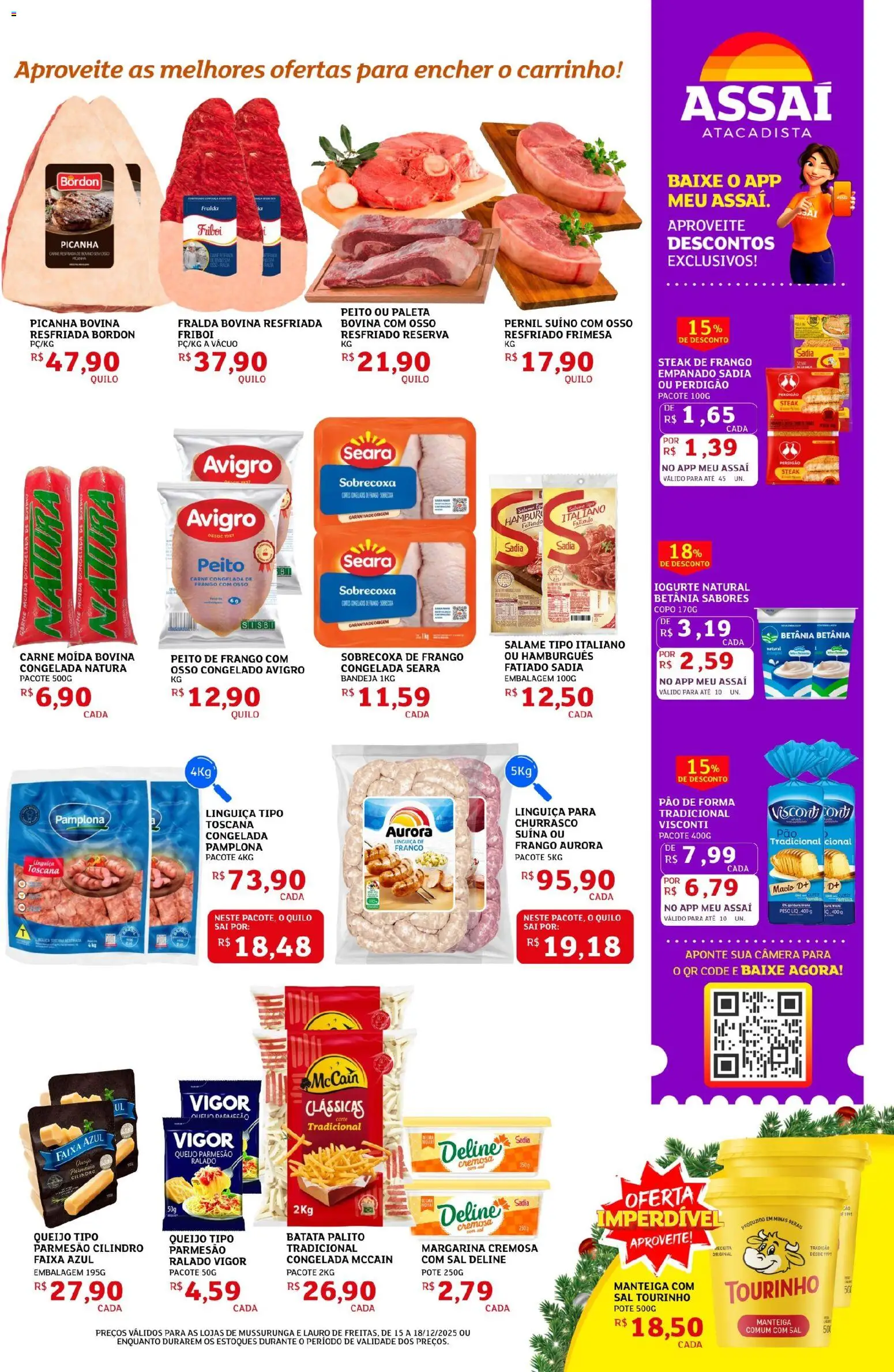 Assaí Atacadista Folheto - válido de 15.12.2025 | Página: 3 | Produtos: Linguiça, Manteiga, Bandeja, Peito de frango