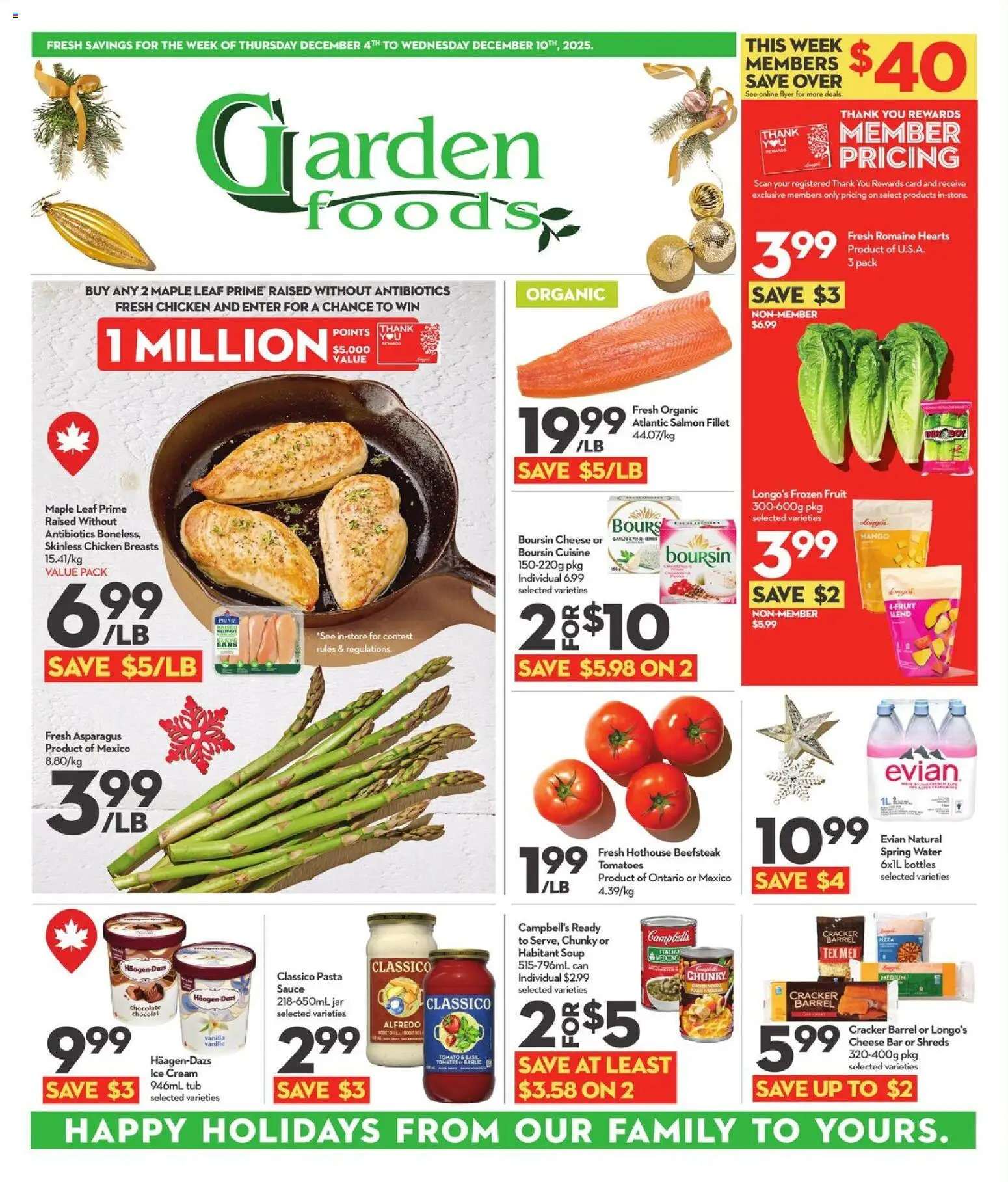 Longo's flyer valid from 04.12.2025 | Page: 1 | Products: Cream, Ice cream, Chicken breasts, Chocolate