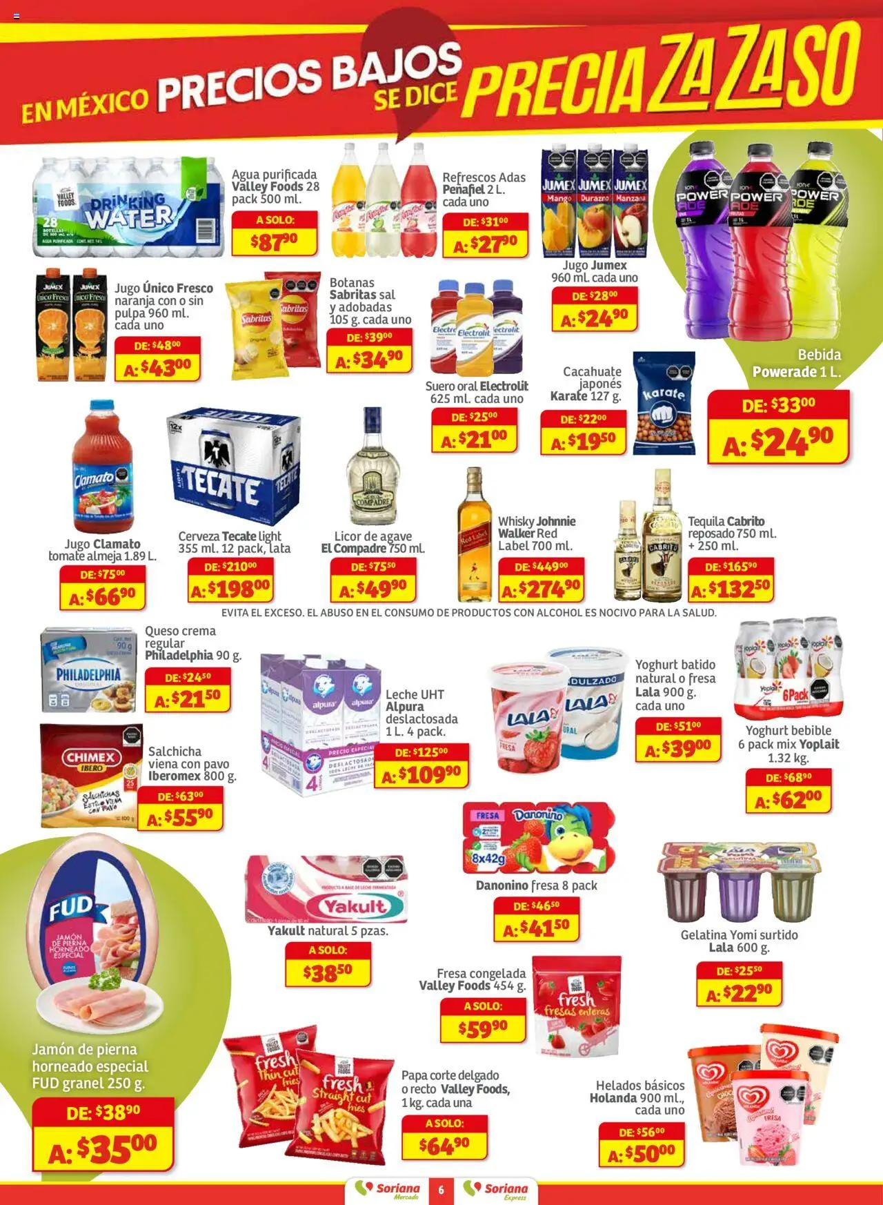 Nuevas ofertas de Soriana válidas en toda la República Mexicana desde el 16.10.2025. ¡Encuentra las mejores ofertas en Soriana - Pesito Valedor Mercado: Chih, Coah, Dur, NL, SLP, Tamps, Zac! | Página: 6 | Productos: Fresa, Queso crema, Agua, Leche
