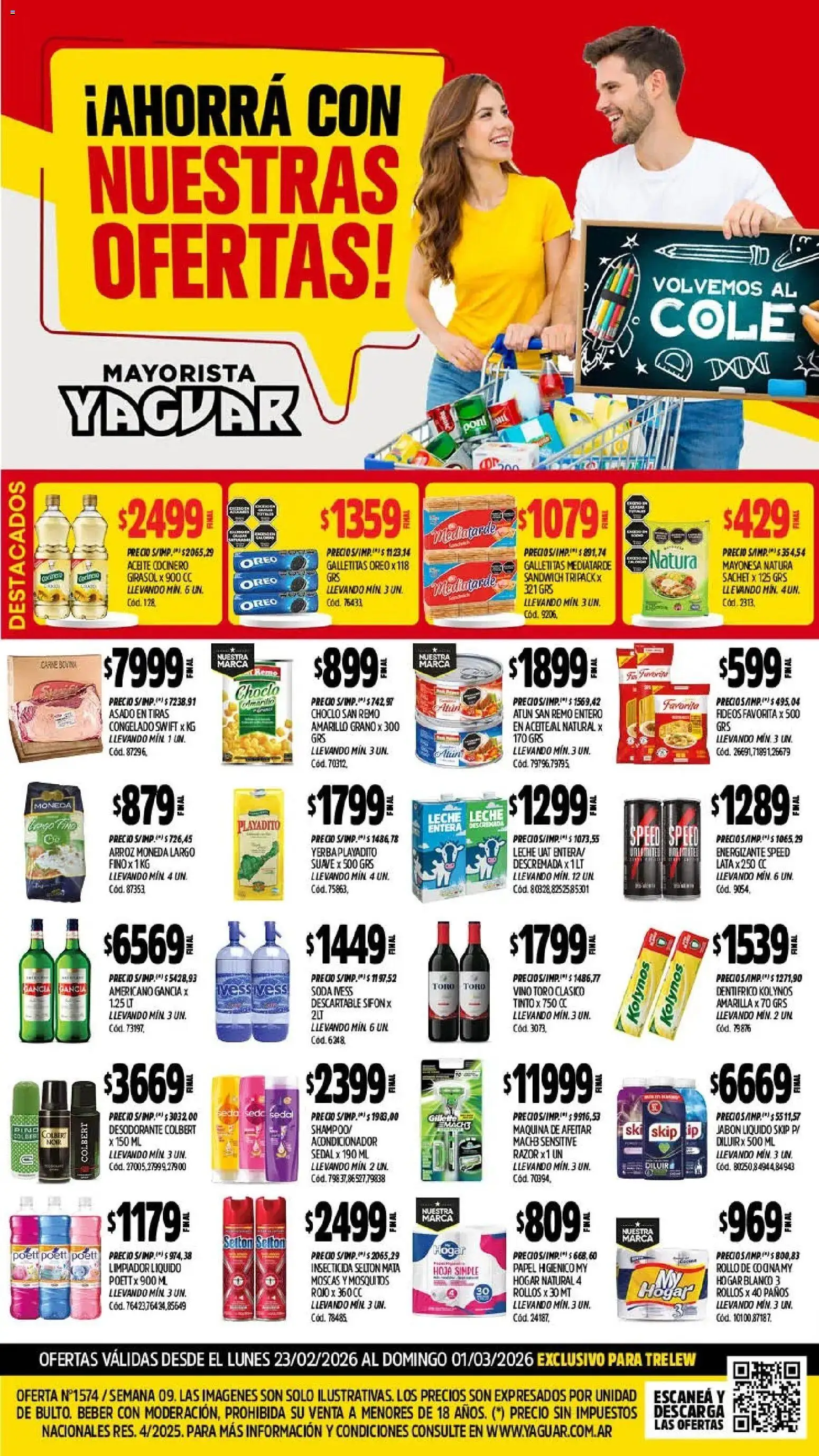 Yaguar - Oferta Semanal Trelew │ válido desde el 23.02.2026 | Página: 1 | Productos: Galletitas, Atún, Jabón, Limpiador