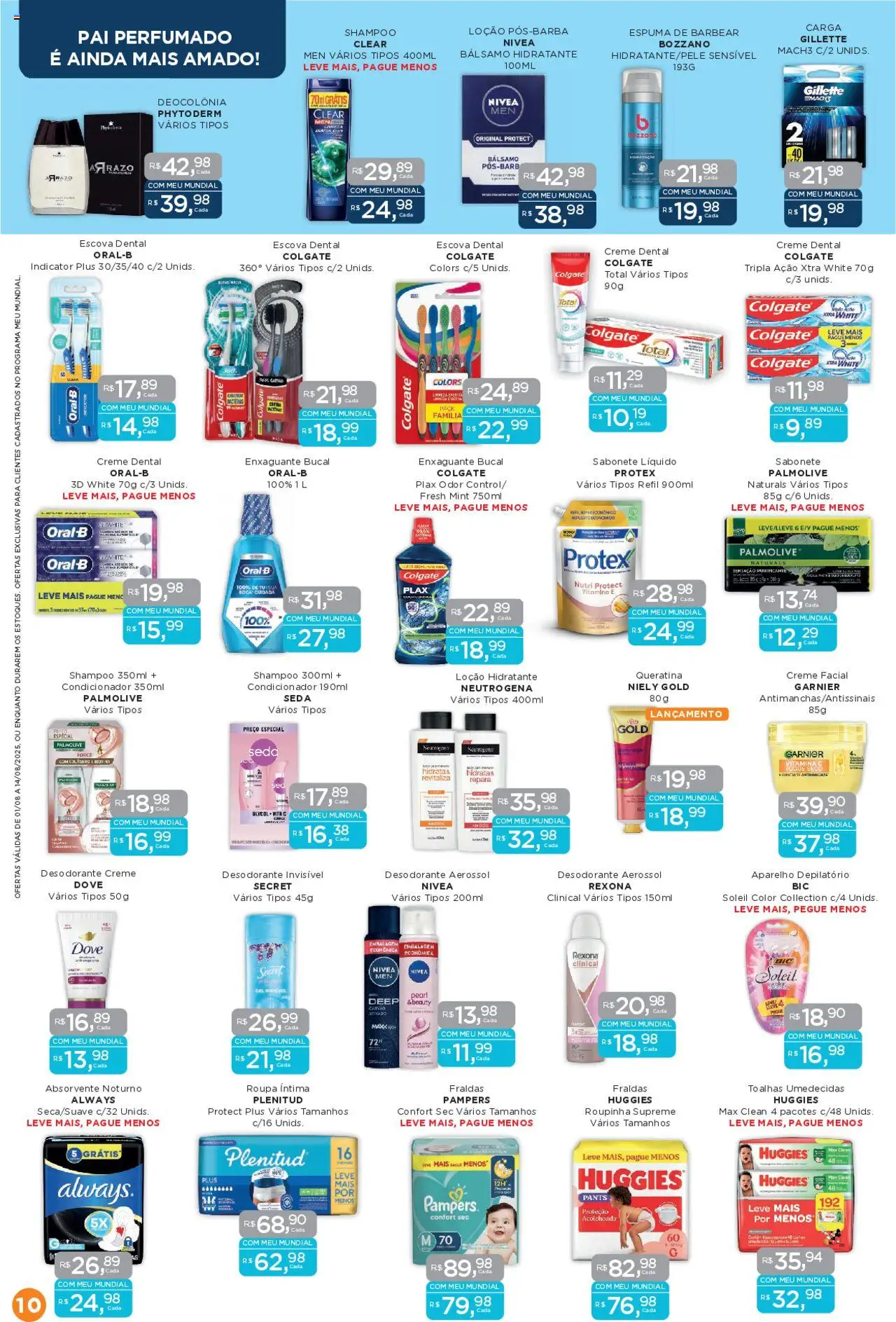 Mundial Folheto - válido de 01.08.2025 | Página: 10 | Produtos: Shampoo, Fraldas, Vitamina c, Absorvente