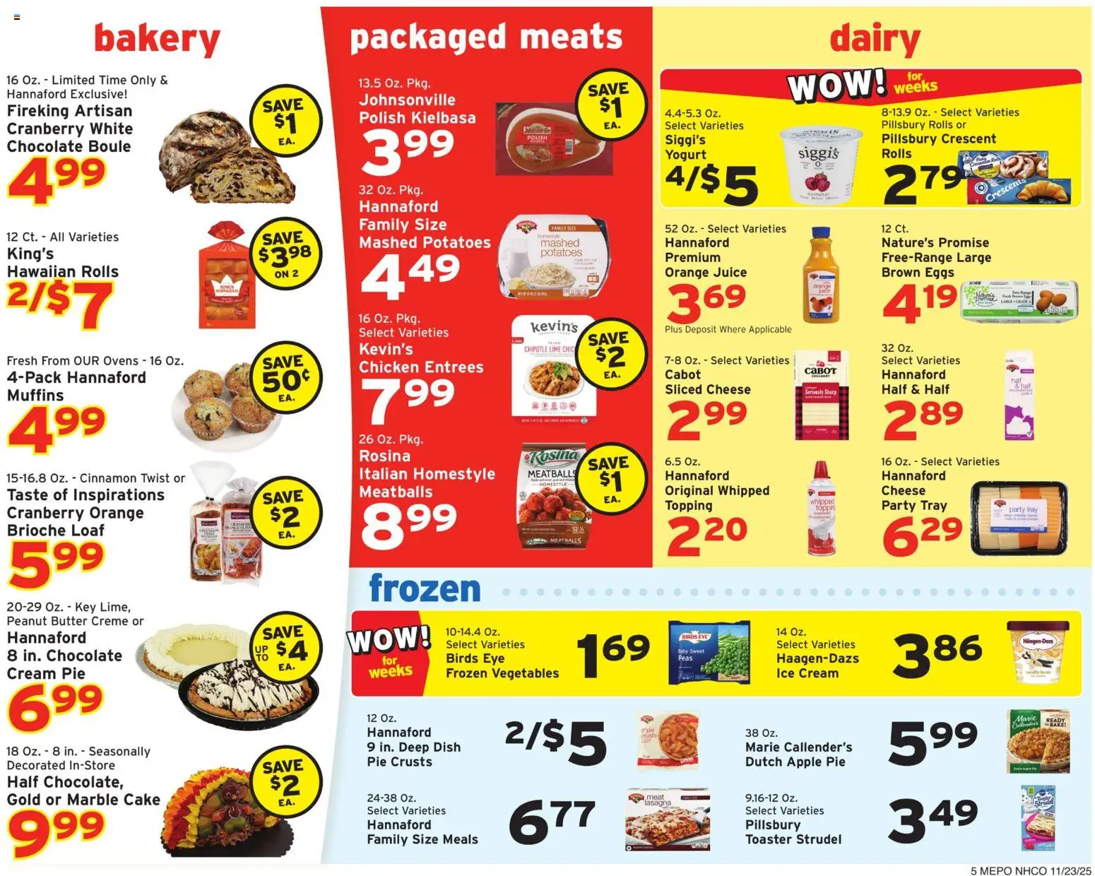 Hannaford Weekly Ad - valid from 23.11.2025 | Page: 5 | Products: Bakery, Eggs, Juice, Potatoes