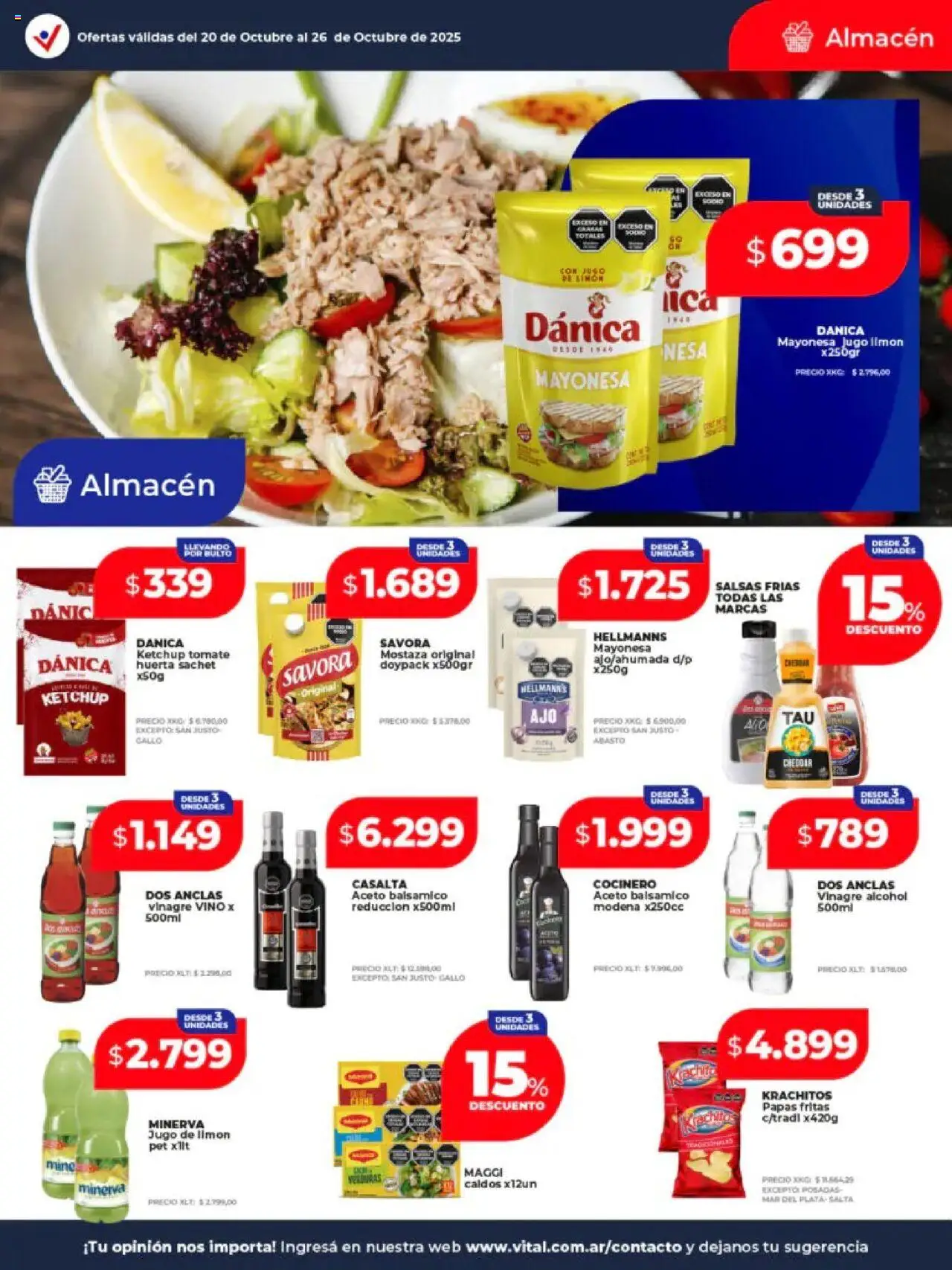 Vital - Ofertas - La Plata │ válido desde el 20.10.2025 | Página: 12 | Productos: Mayonesa, Aceto, Tomate, Papas fritas