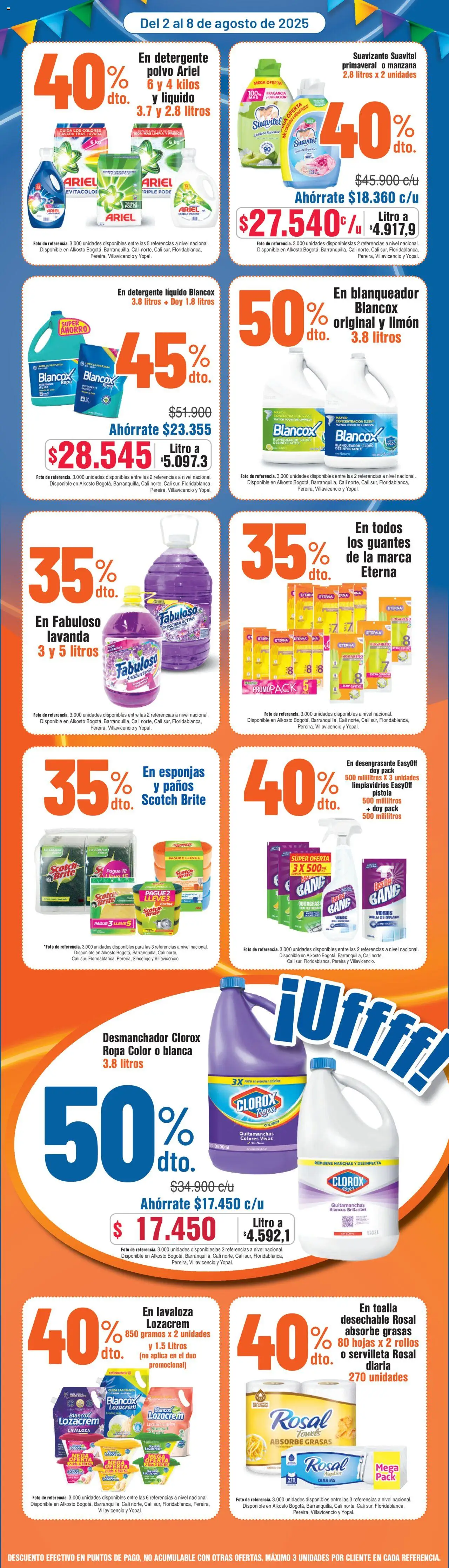 Alkosto revista - valida desde el 02.08.2025 | Página: 6 | Productos: Suavizante, Toalla, Detergente, Desinfectante