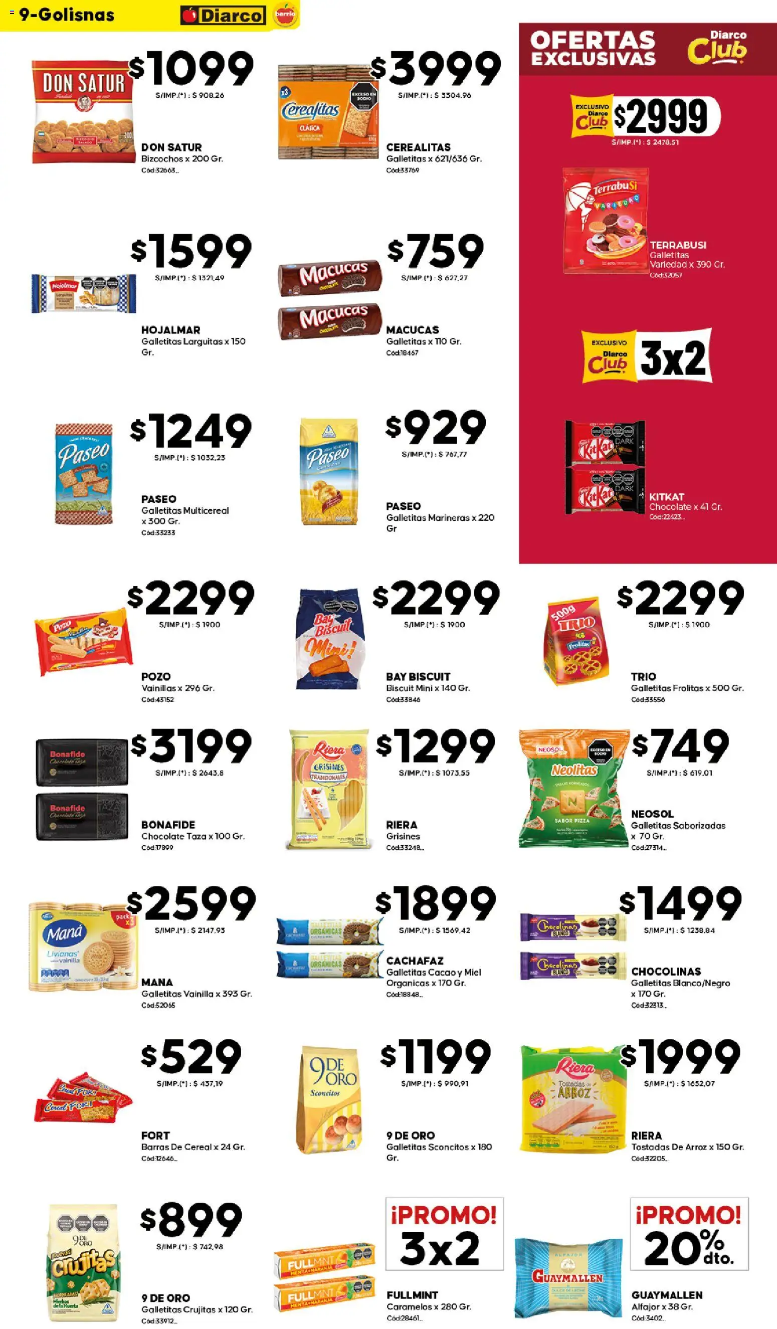 Diarco - Ofertas Diarco Barrio │ válido desde el 27.04.2026 | Página: 9 | Productos: Galletitas, Chocolate, Pizza, Bizcochos