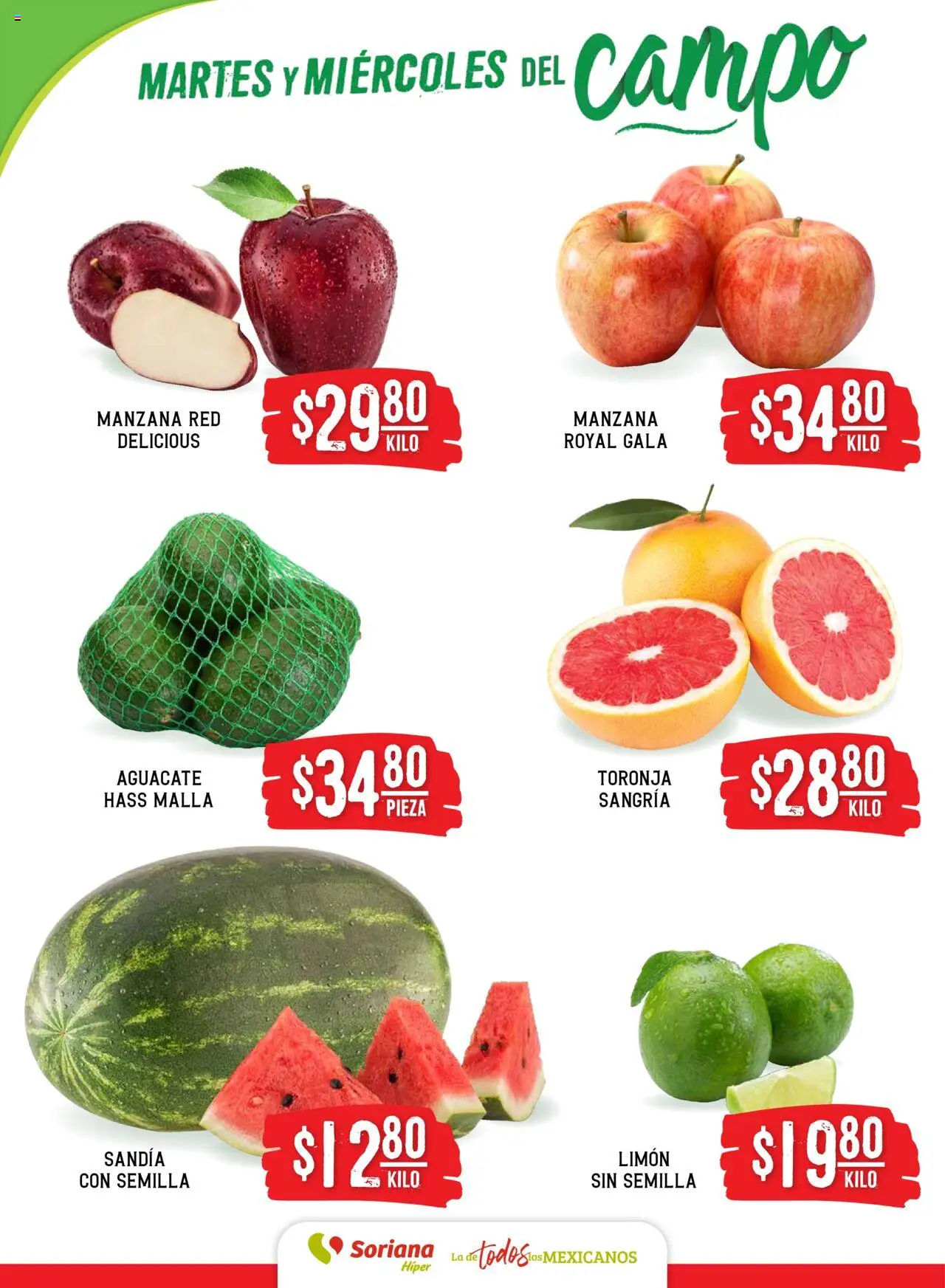 Nuevas ofertas de Soriana válidas en toda la República Mexicana desde el 12.08.2025. ¡Encuentra las mejores ofertas en Soriana folleto! | Página: 2 | Productos: Sandía, Manzana, Toronja, Malla