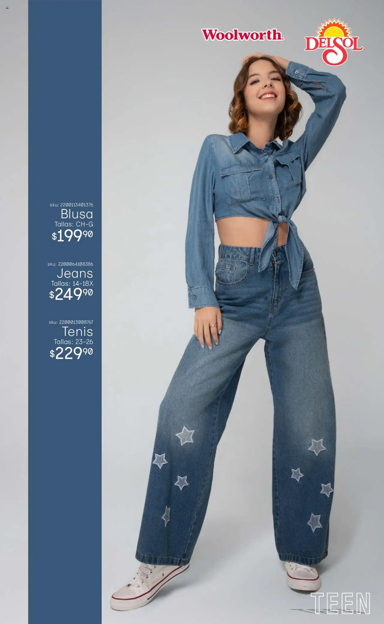Nuevas ofertas de Del Sol y Woolworth válidas en toda la República Mexicana desde el 08.09.2025. ¡Encuentra las mejores ofertas en Del Sol y Woolworth - Catálogo Luce El Otoño - Mezclilla ! | Página: 13 | Productos: Blusa, Tenis