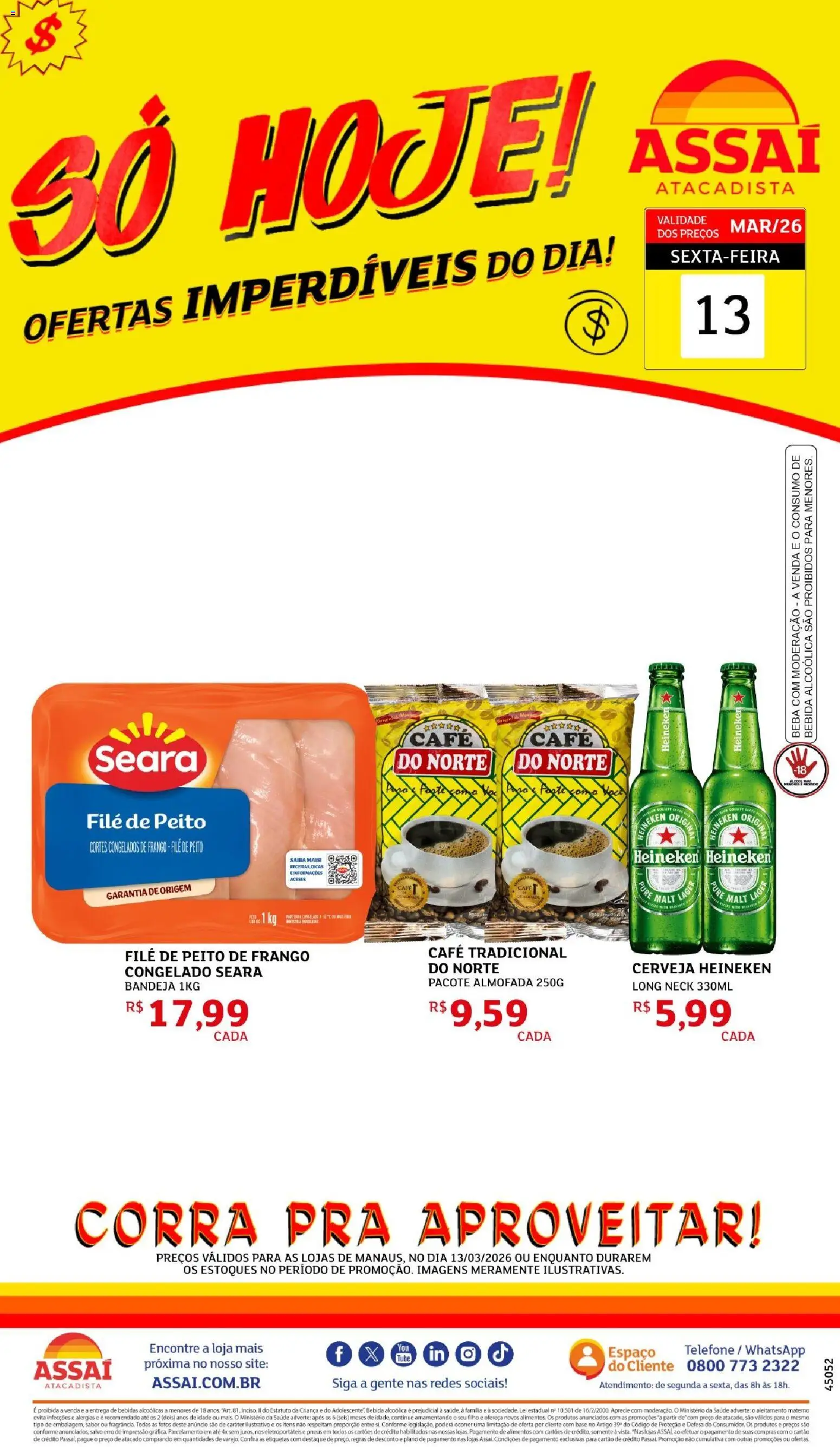 Assaí Atacadista Folheto - válido de 13.03.2026 | Página: 1 | Produtos: Pneus, Cerveja Heineken, Bebida, Bandeja