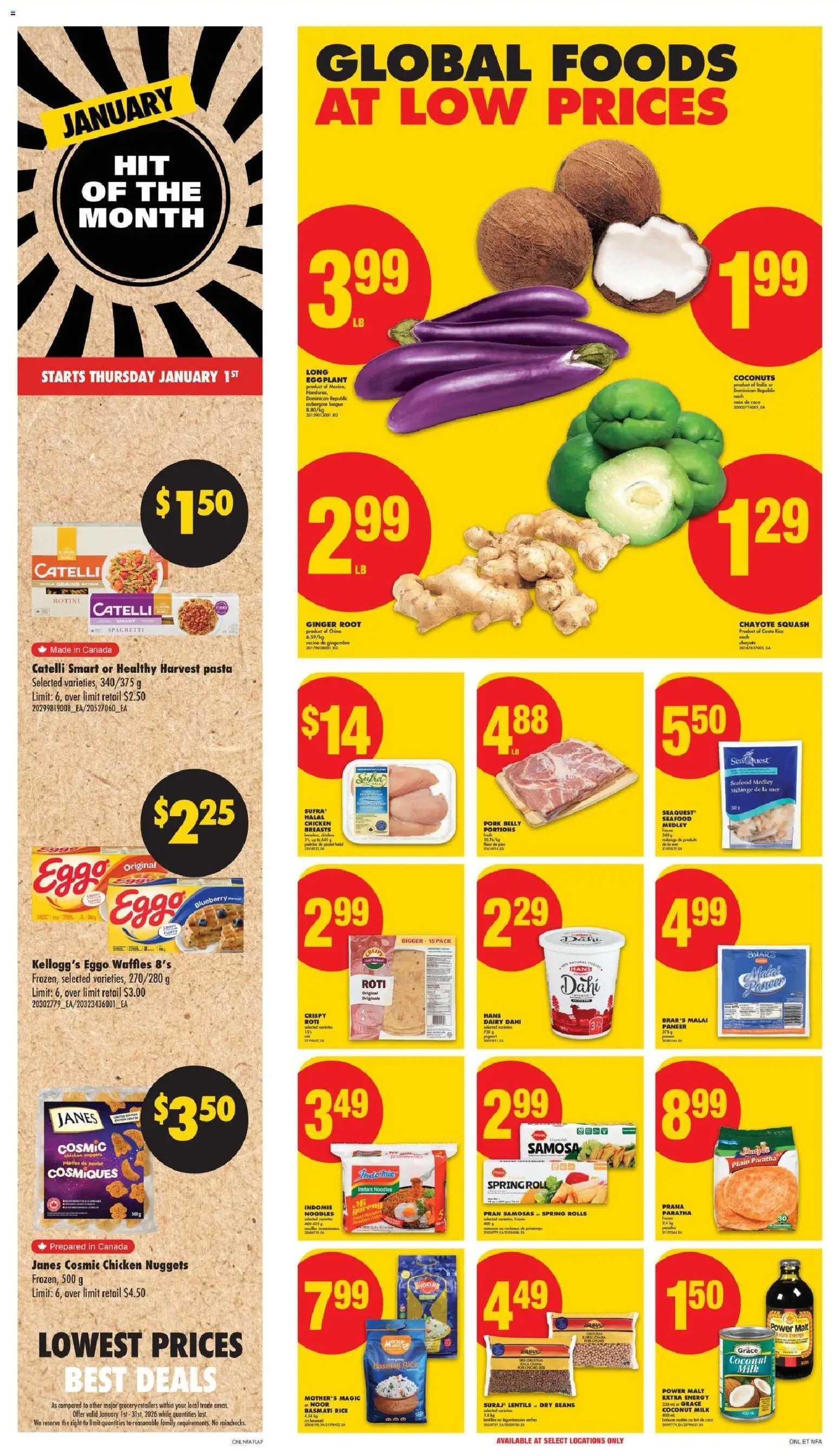 No Frills flyer valid from 01.01.2026 | Page: 9 | Products: Pasta, Chicken breasts, Chicken, Pork