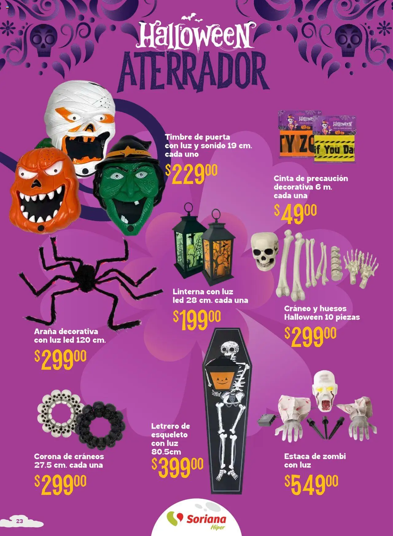 Nuevas ofertas de Soriana válidas en toda la República Mexicana desde el 25.09.2025. ¡Encuentra las mejores ofertas en Soriana - Halloween y Día de Muertos Híper Nacional! | Página: 23 | Productos: Linterna, Timbre, Cinta