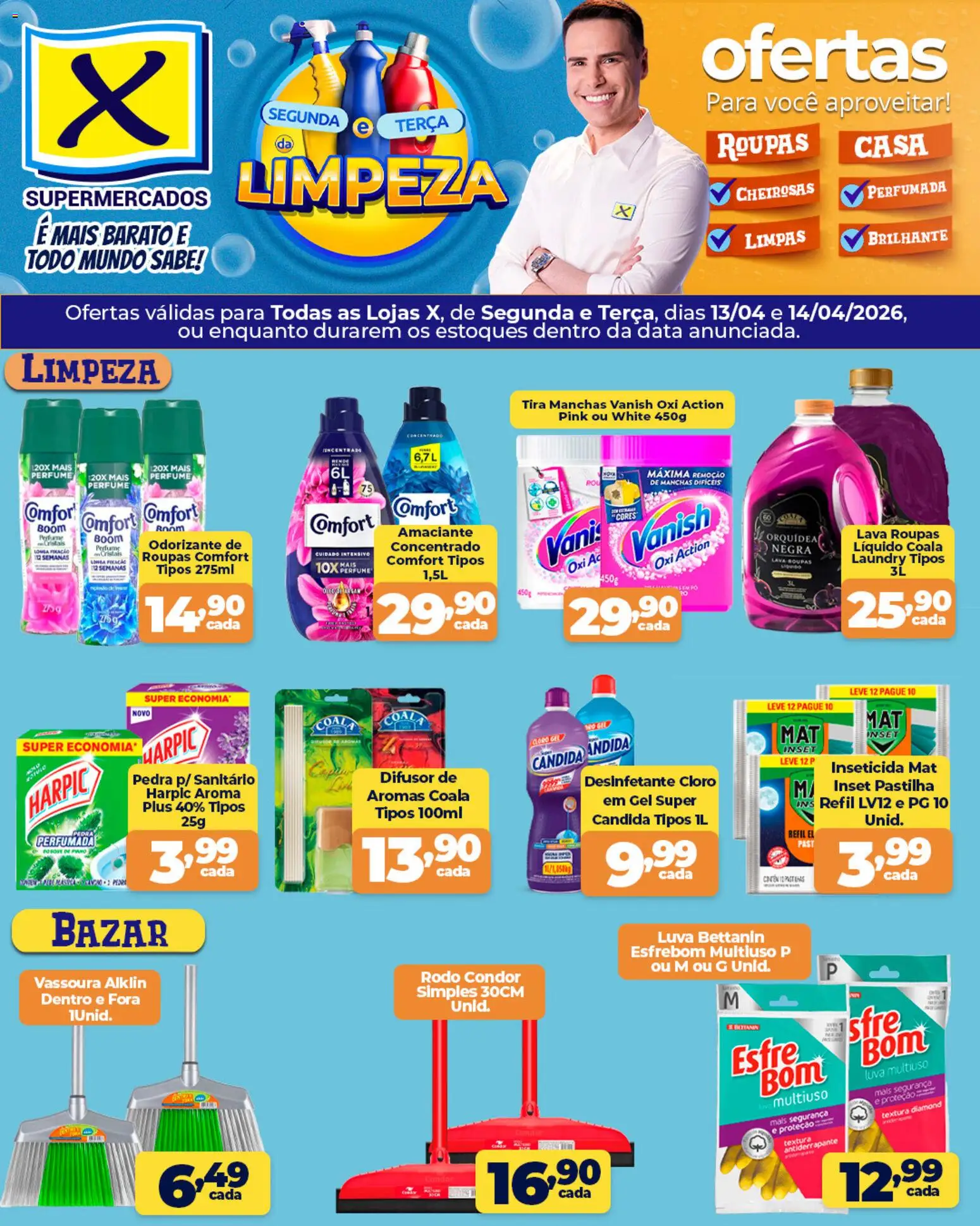 X Supermercados Folheto - válido de 13.04.2026 | Página: 1 | Produtos: Cloro, Tira manchas, Roupas, Vanish