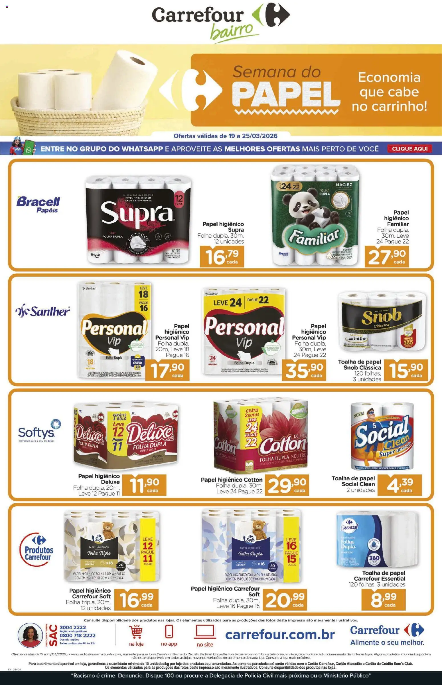 Carrefour Bairro Folheto - válido de 19.03.2026 | Página: 1 | Produtos: Rolo, Carrinho, Papel higiênico