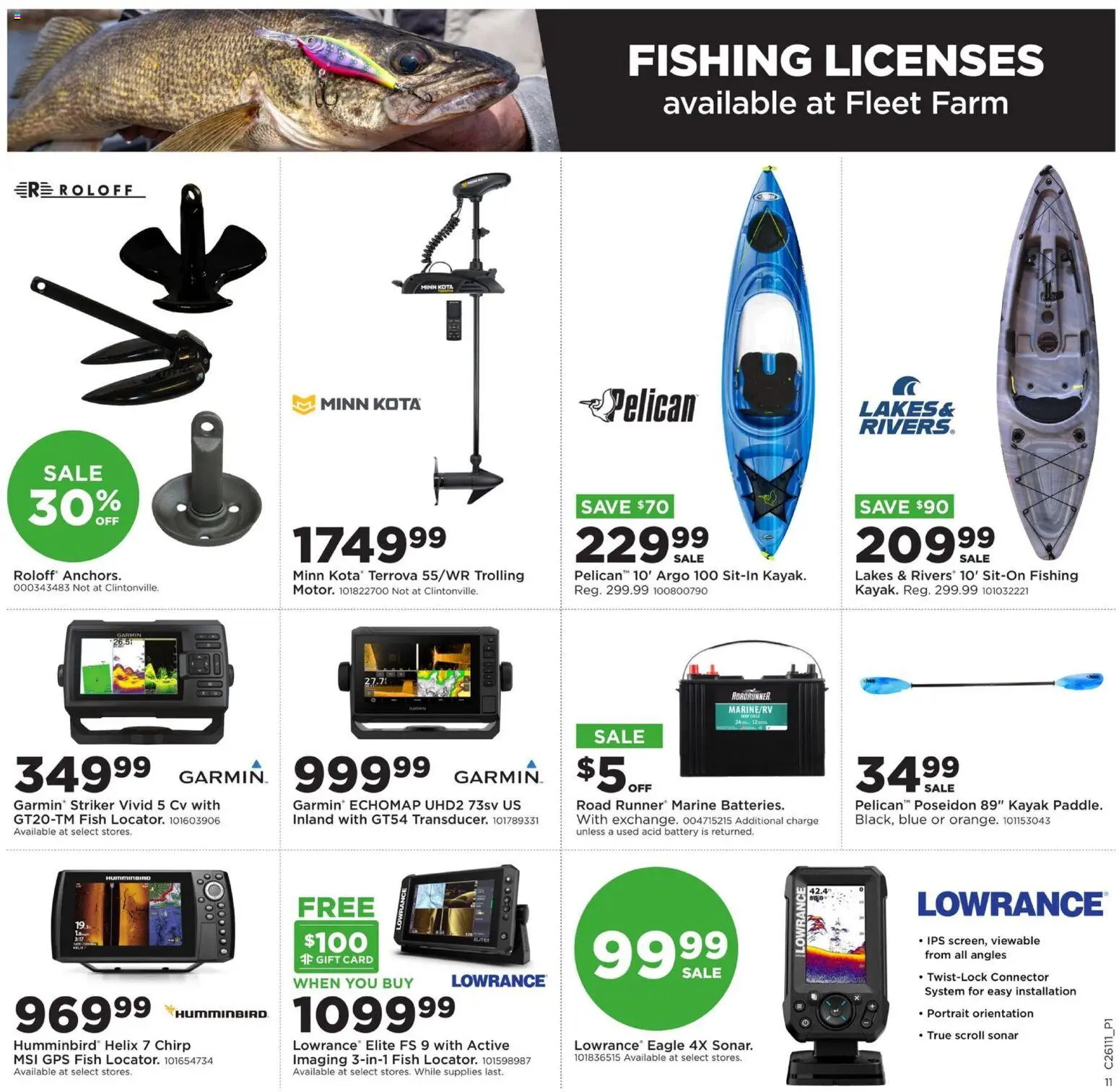 Mills Fleet Farm Weekly Ad - valid from 09.03.2026 | Page: 15 | Products: Battery, Fish, Kayak, Connector