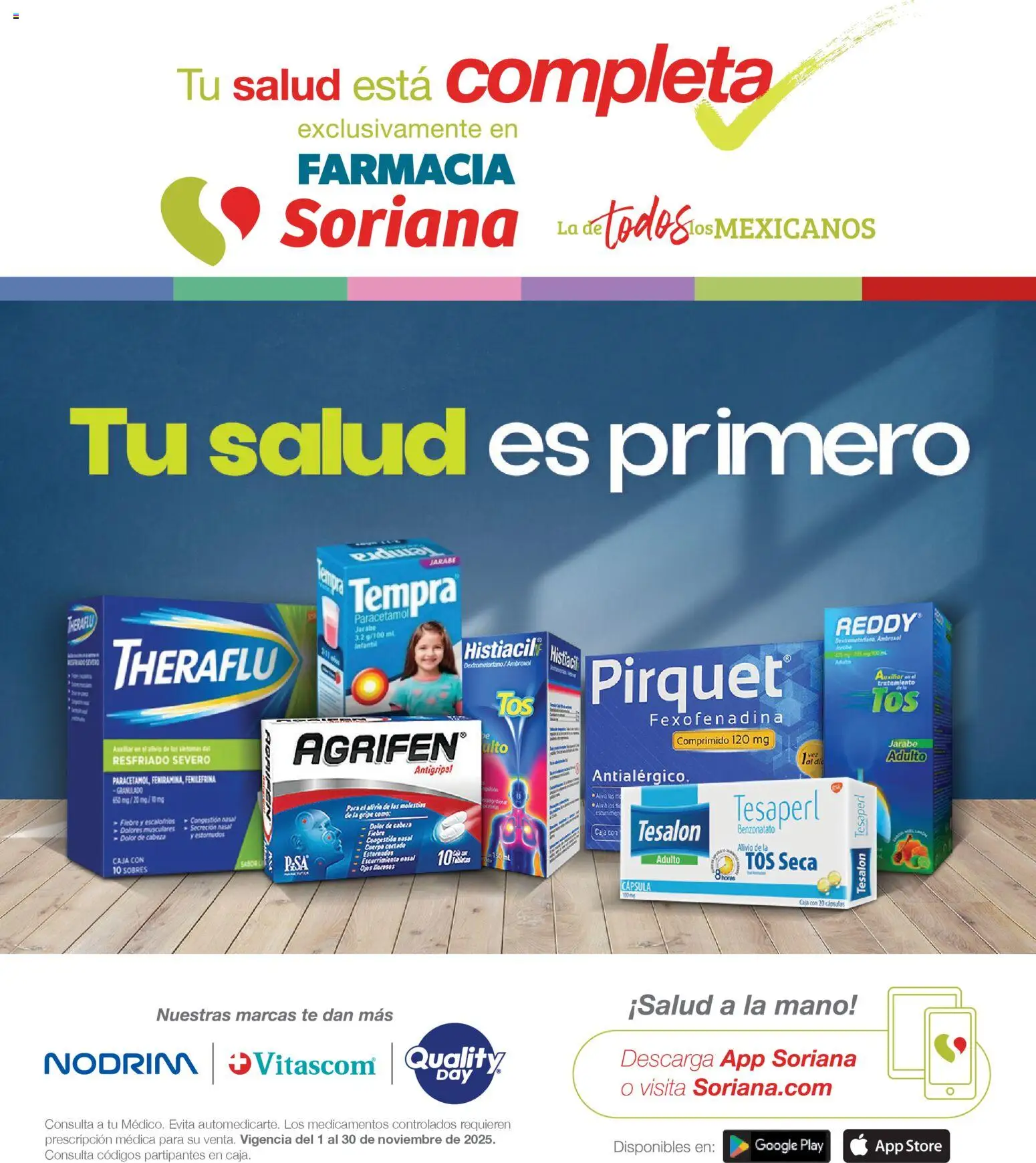Nuevas ofertas de Soriana válidas en toda la República Mexicana desde el 01.11.2025. ¡Encuentra las mejores ofertas en Soriana - Folleto Farmacia Soriana Noviembre Mercado Nacional! | Página: 1 | Productos: Antigripal, Té, Caja