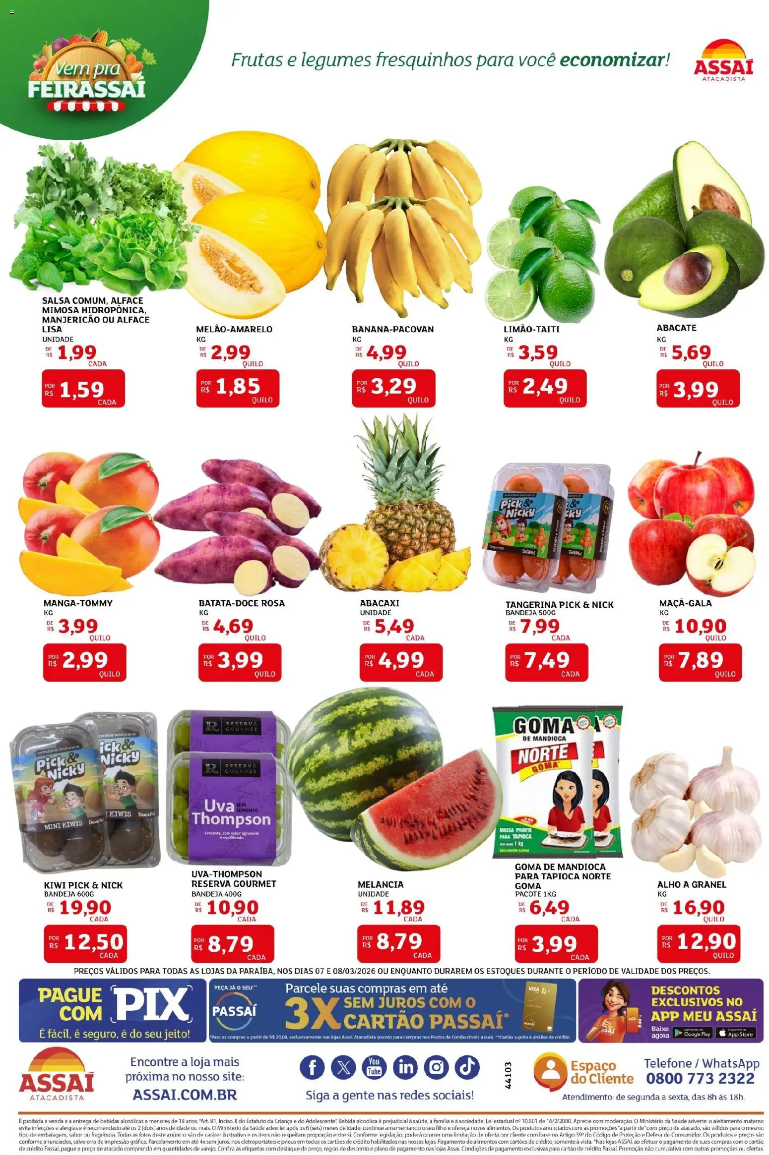 Assaí Atacadista Folheto - válido de 07.03.2026 | Página: 3 | Produtos: Alho, Tapioca, Kiwi, Bebida