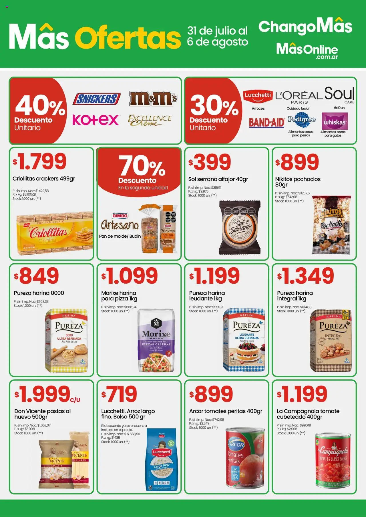 Changomas ofertas │ válido desde el 31.07.2025 | Página: 3 | Productos: Harina, Pizza, Tomates, Alfajor