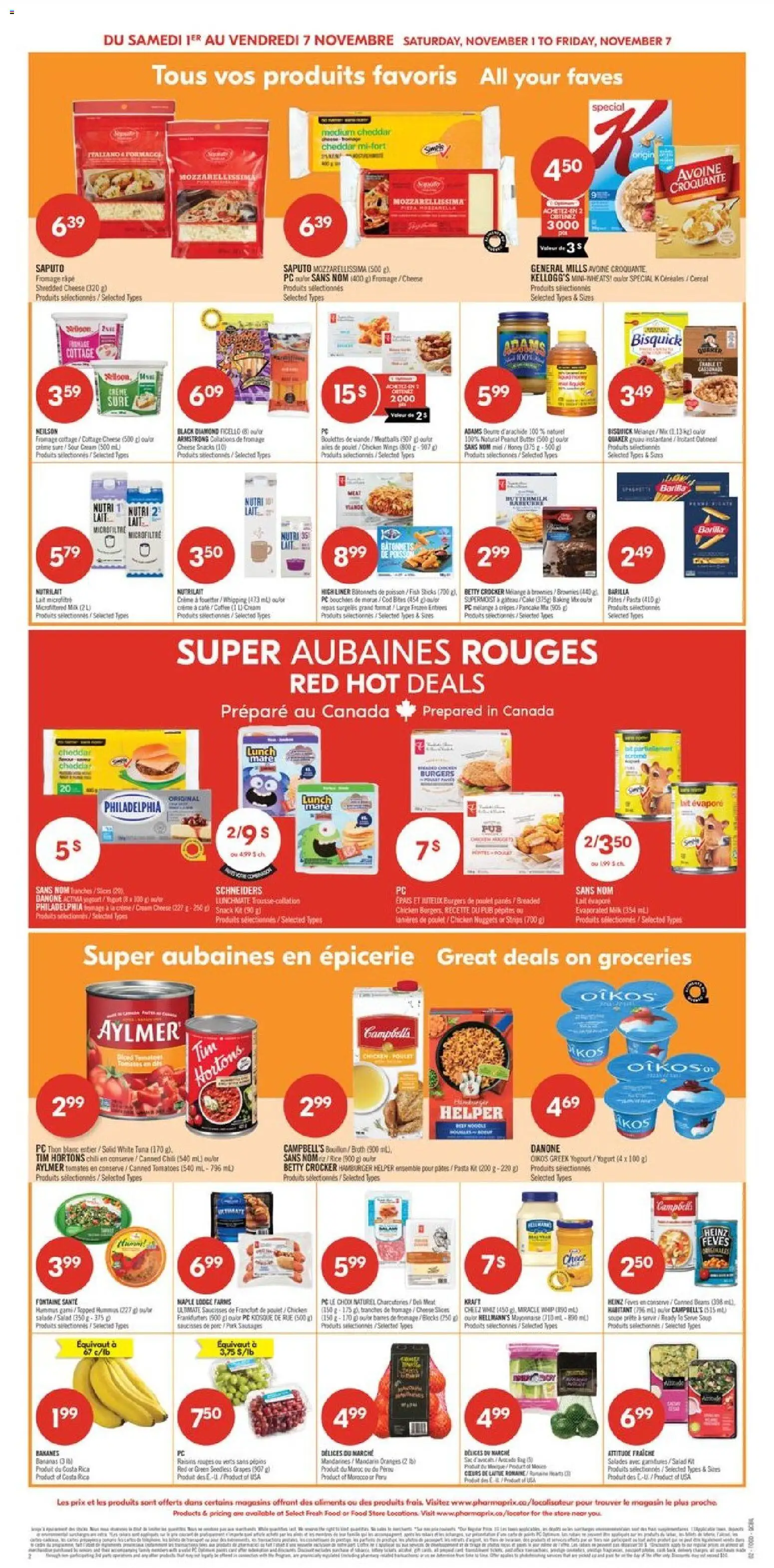 Pharmaprix flyer valid from 01.11.2025 | Page: 5 | Products: Bag, Chicken, Oranges, Bananas