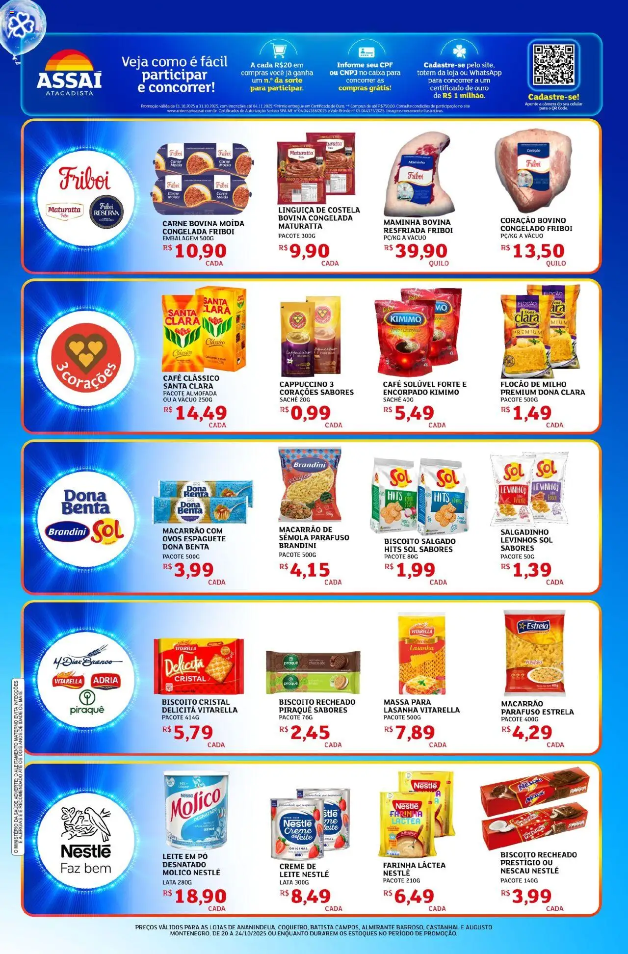 Assaí Atacadista Folheto - válido de 20.10.2025 | Página: 3 | Produtos: Biscoito, Linguiça, Chocolate, Lasanha
