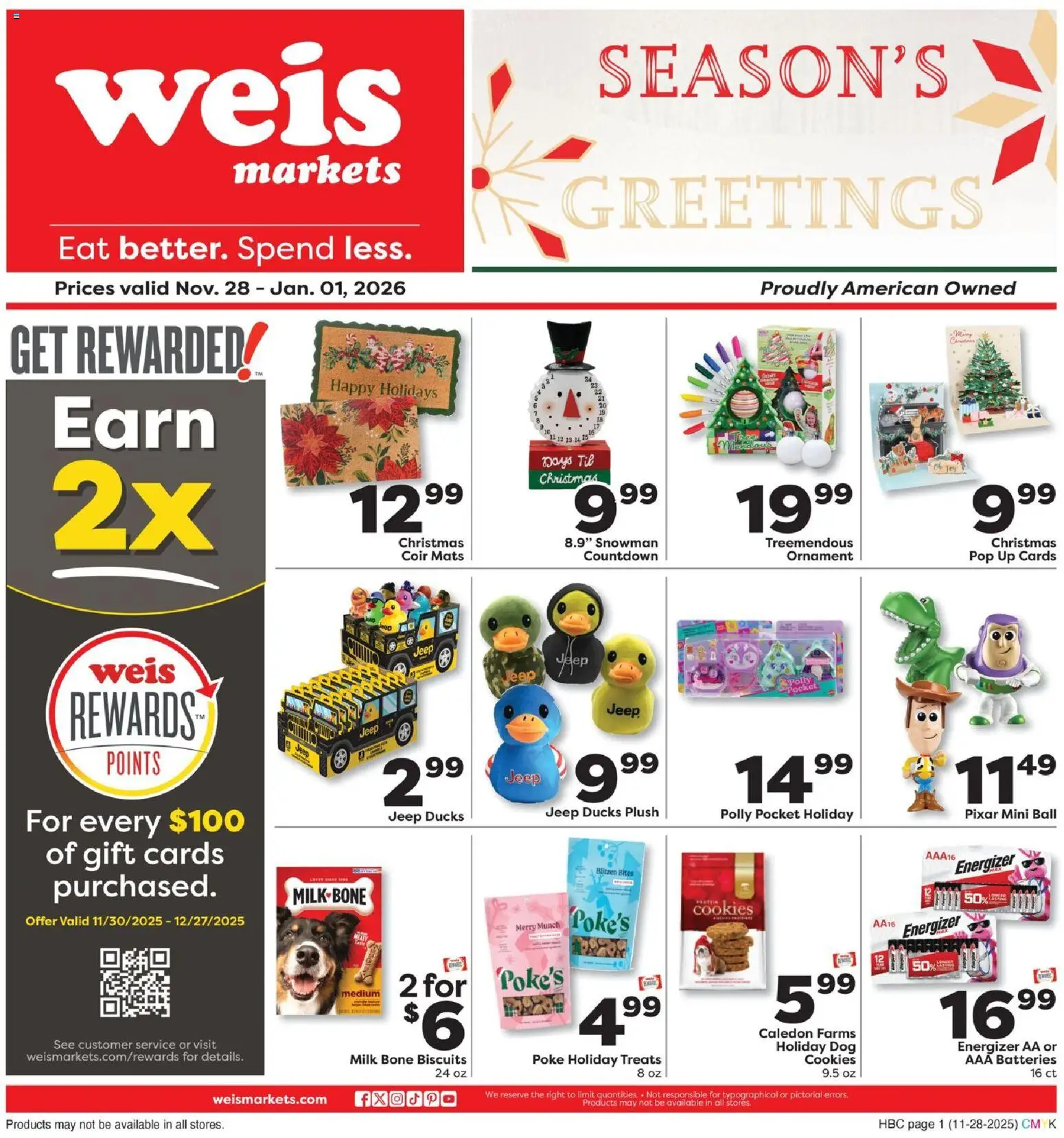 Weis Ad - valid from 28.11.2025 | Page: 1 | Products: Milk, Cookies