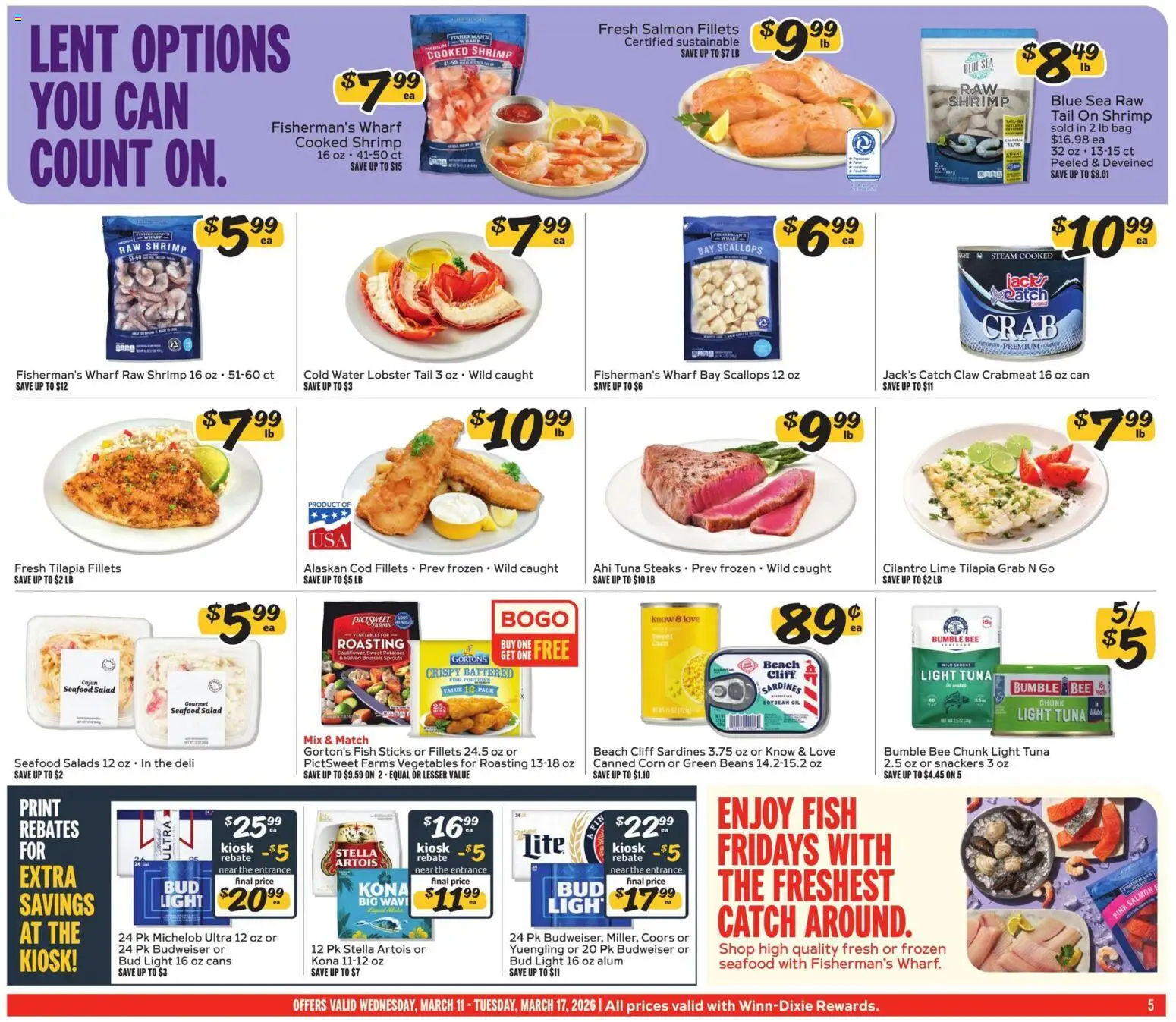 Winn Dixie Weekly Ad - valid from 11.03.2026 | Page: 5 | Products: Brussels Sprouts, Vegetables, Lime, Bag