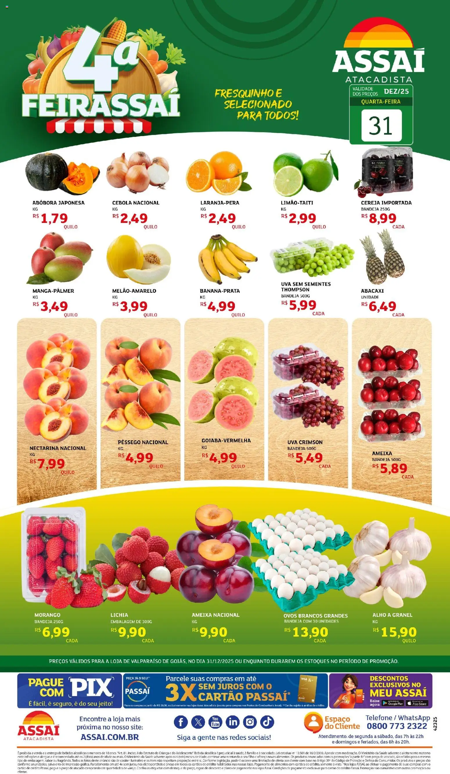 Assaí Atacadista Folheto - válido de 31.12.2025 | Página: 1 | Produtos: Lichia, Cebola, Base, Abacaxi