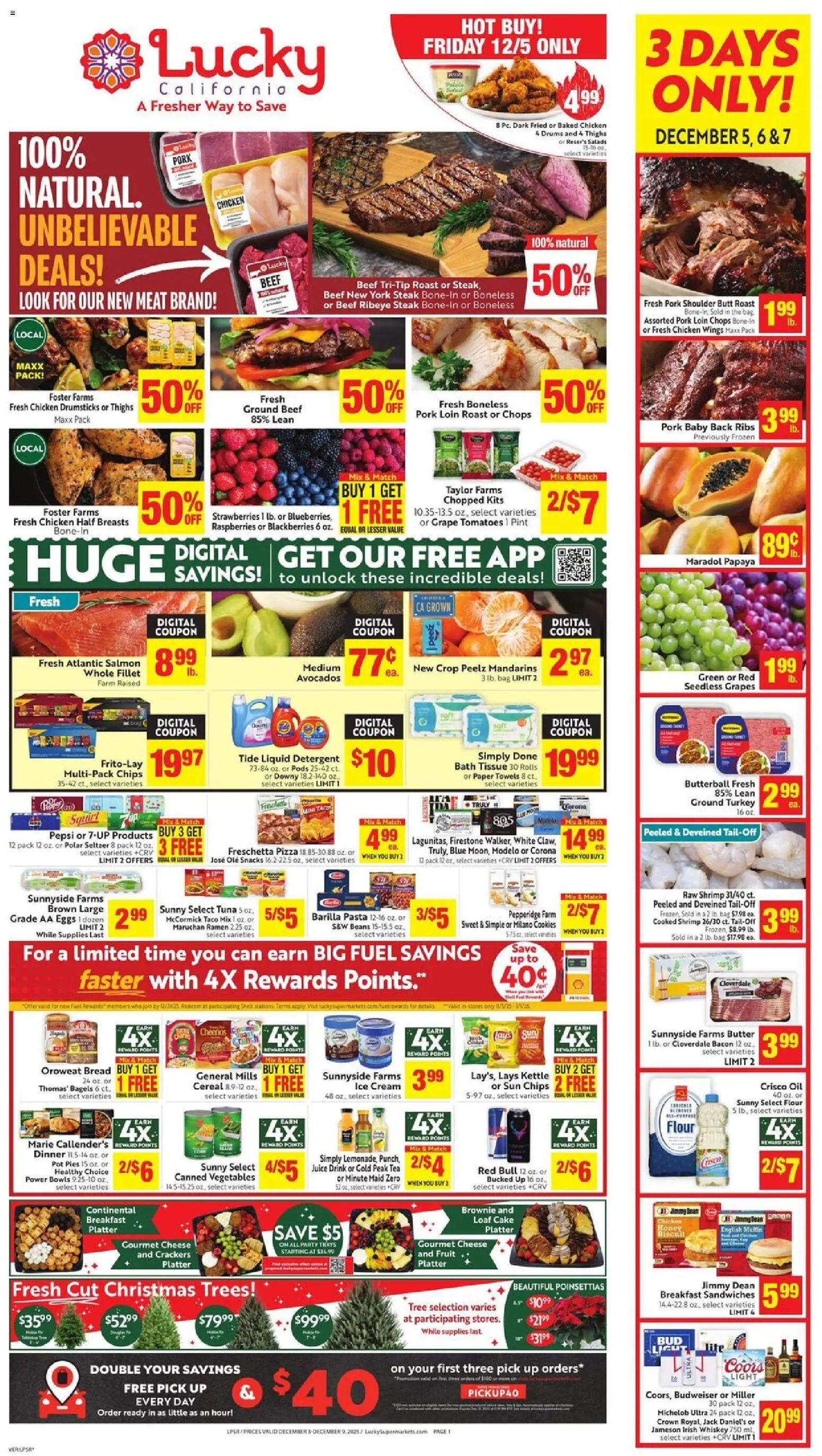Lucky Supermarkets Weekly - AK - valid from 03.12.2025 | Page: 1 | Products: Beef, Chips, Whiskey, Grapes