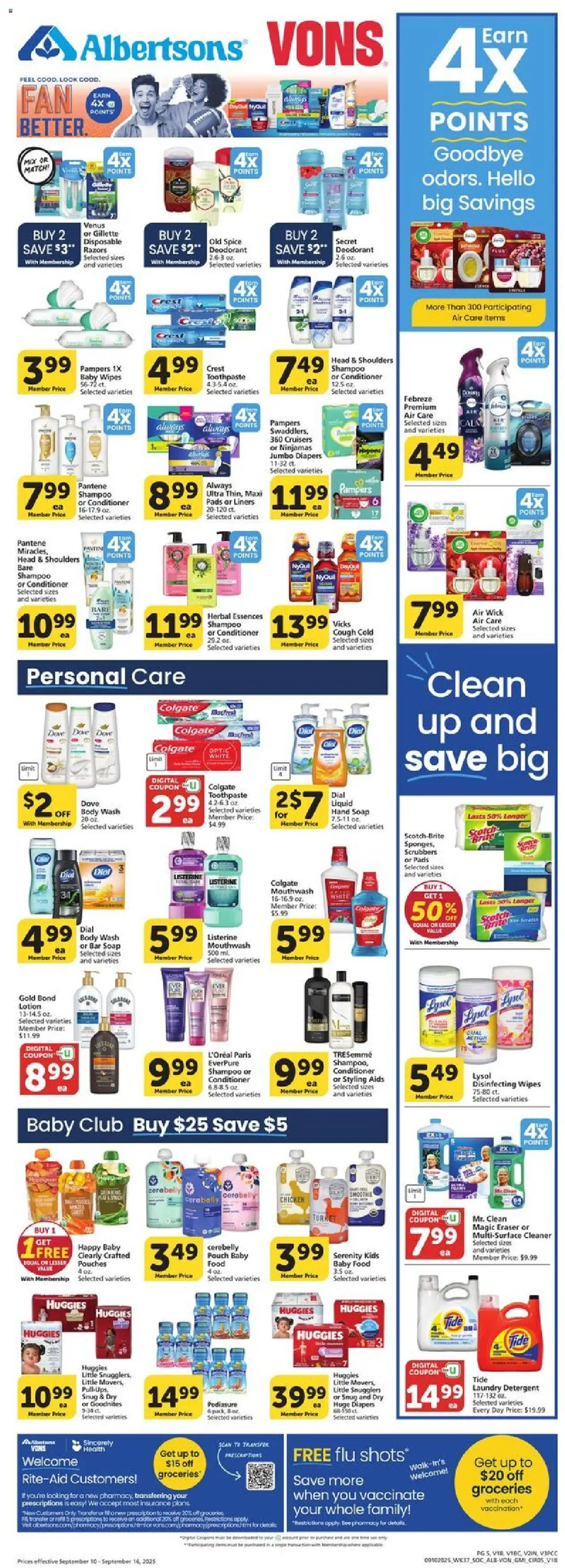 Vons Weekly Ad - valid from 10.09.2025 | Page: 4 | Products: Soap, Deodorant, Toothpaste, Mouthwash