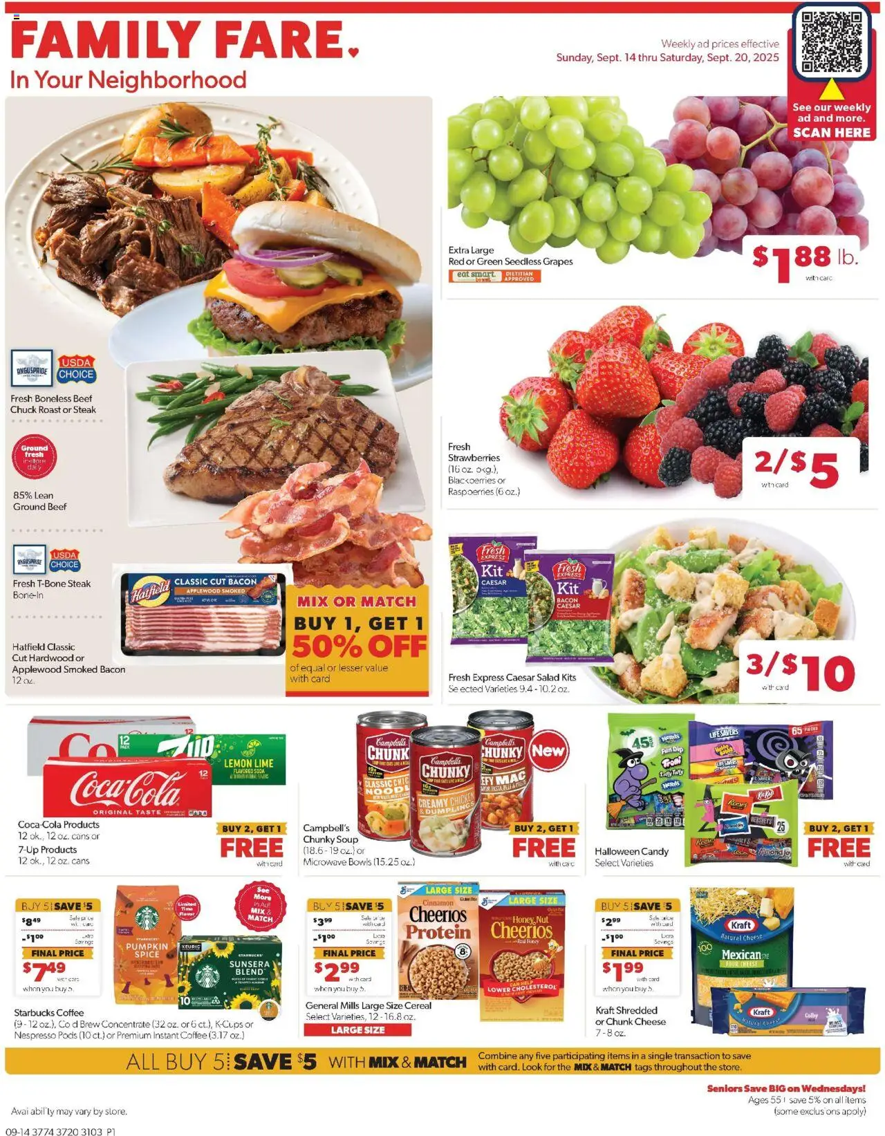 Family Fare Weekly Ad - NE - valid from 14.09.2025 | Page: 1 | Products: Beef, Salad, Lemon, Grapes