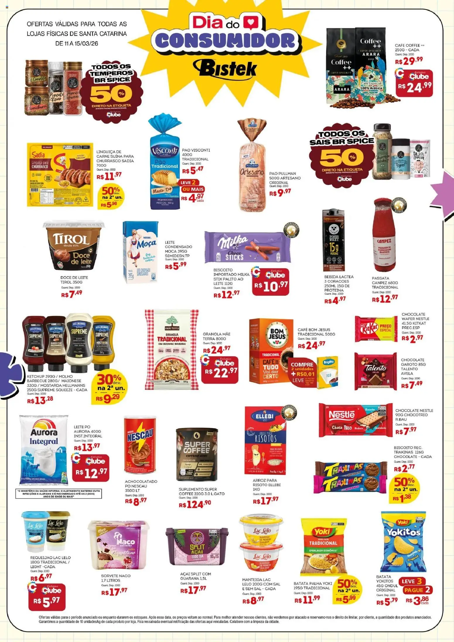 Bistek Supermercados Folheto - válido de 11.03.2026 | Página: 4 | Produtos: Linguiça, Pão, Carne, Granola