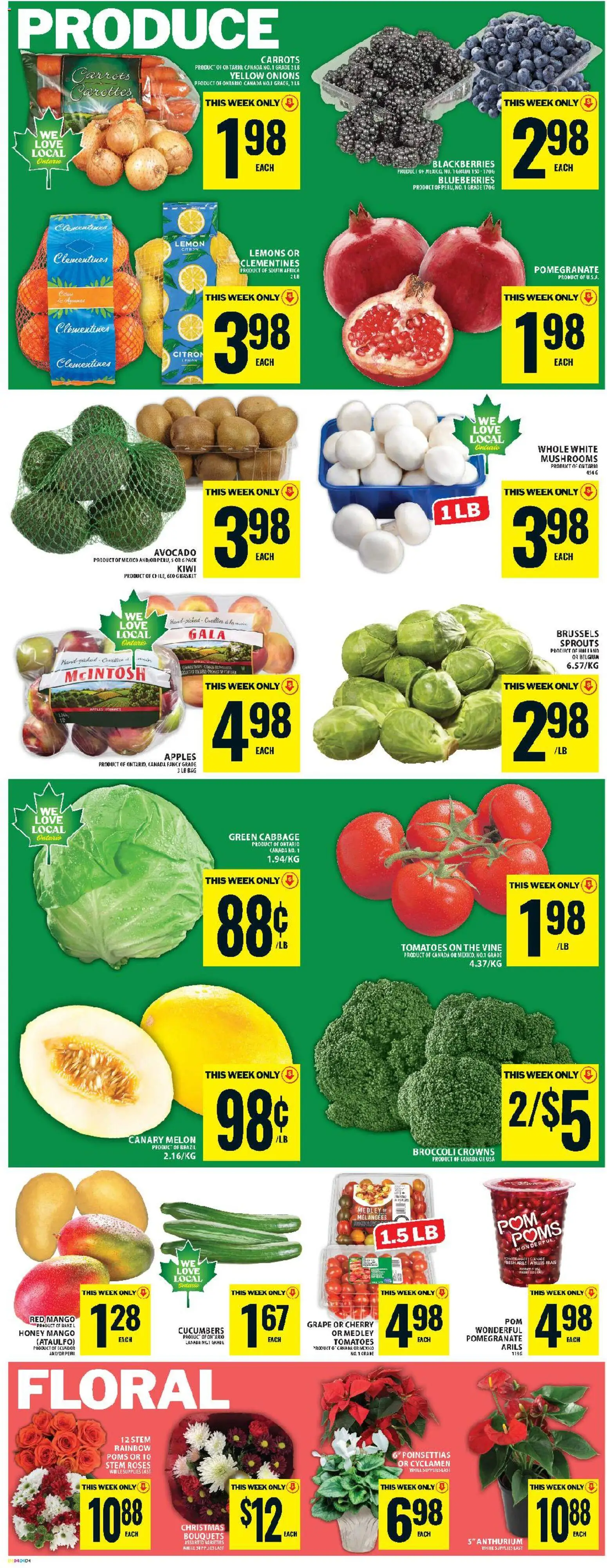 Food Basics flyer valid from 04.12.2025 | Page: 7 | Products: Kiwi, Cucumbers, Bag, Tomatoes
