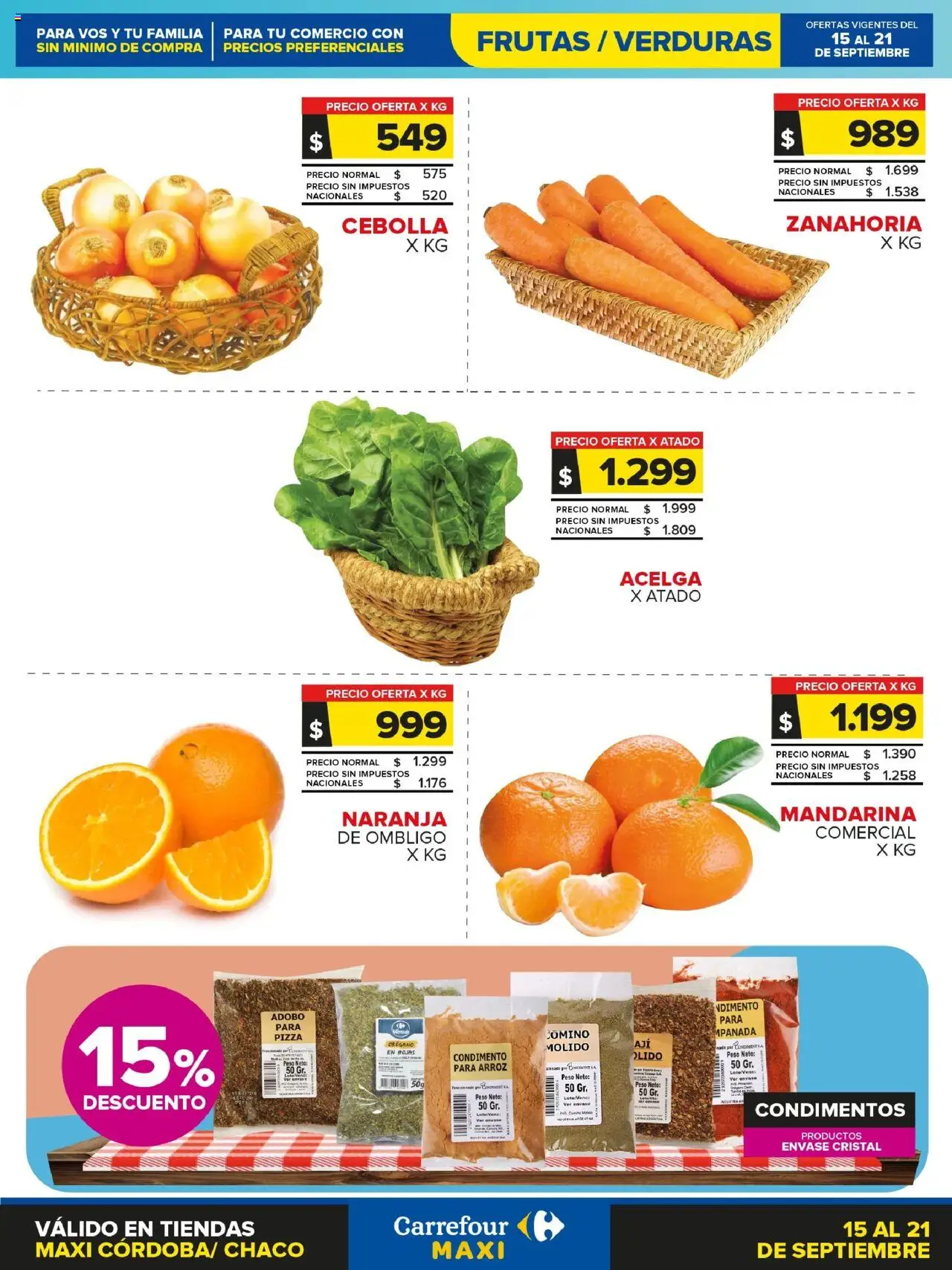 Carrefour Maxi Frutas y Verduras | Córdoba │ válido desde el 15.09.2025 | Página: 1 | Productos: Peso, Acelga, Arroz, Zanahoria