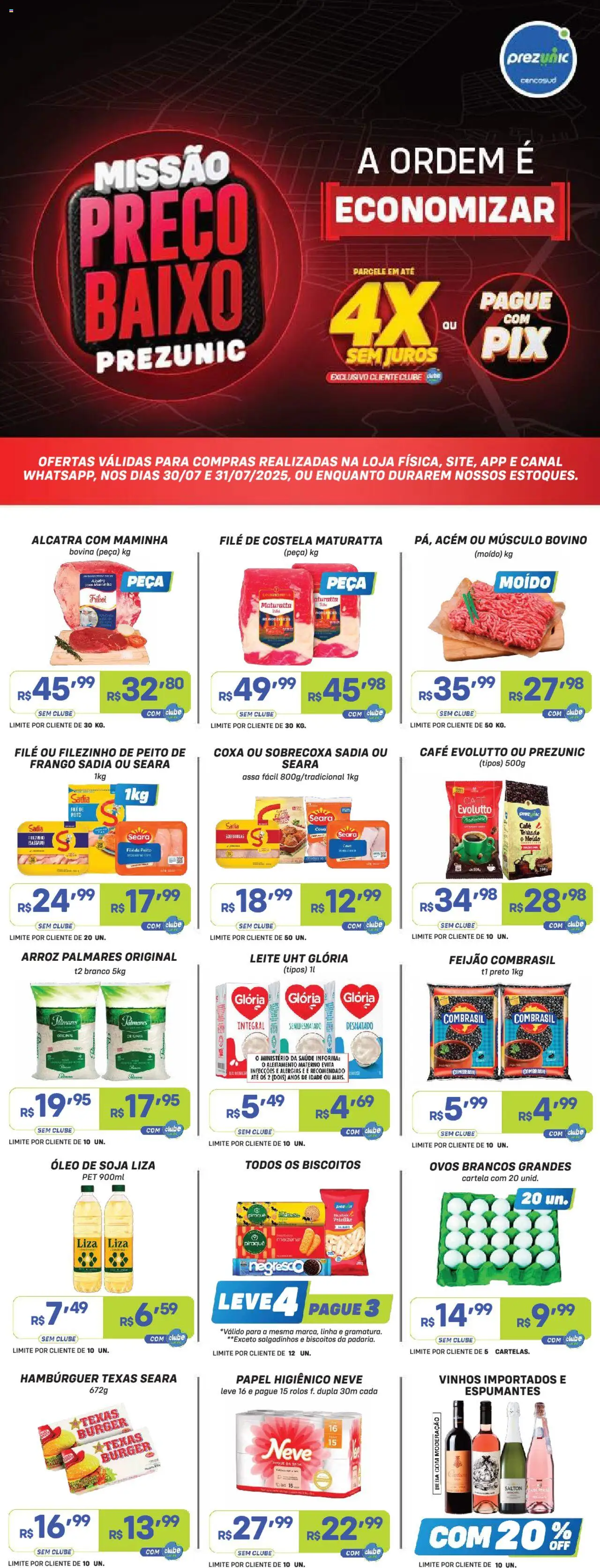 Prezunic Folheto - válido de 30.07.2025 | Página: 1 | Produtos: Acém, Alcatra, Ovos, Salgadinhos