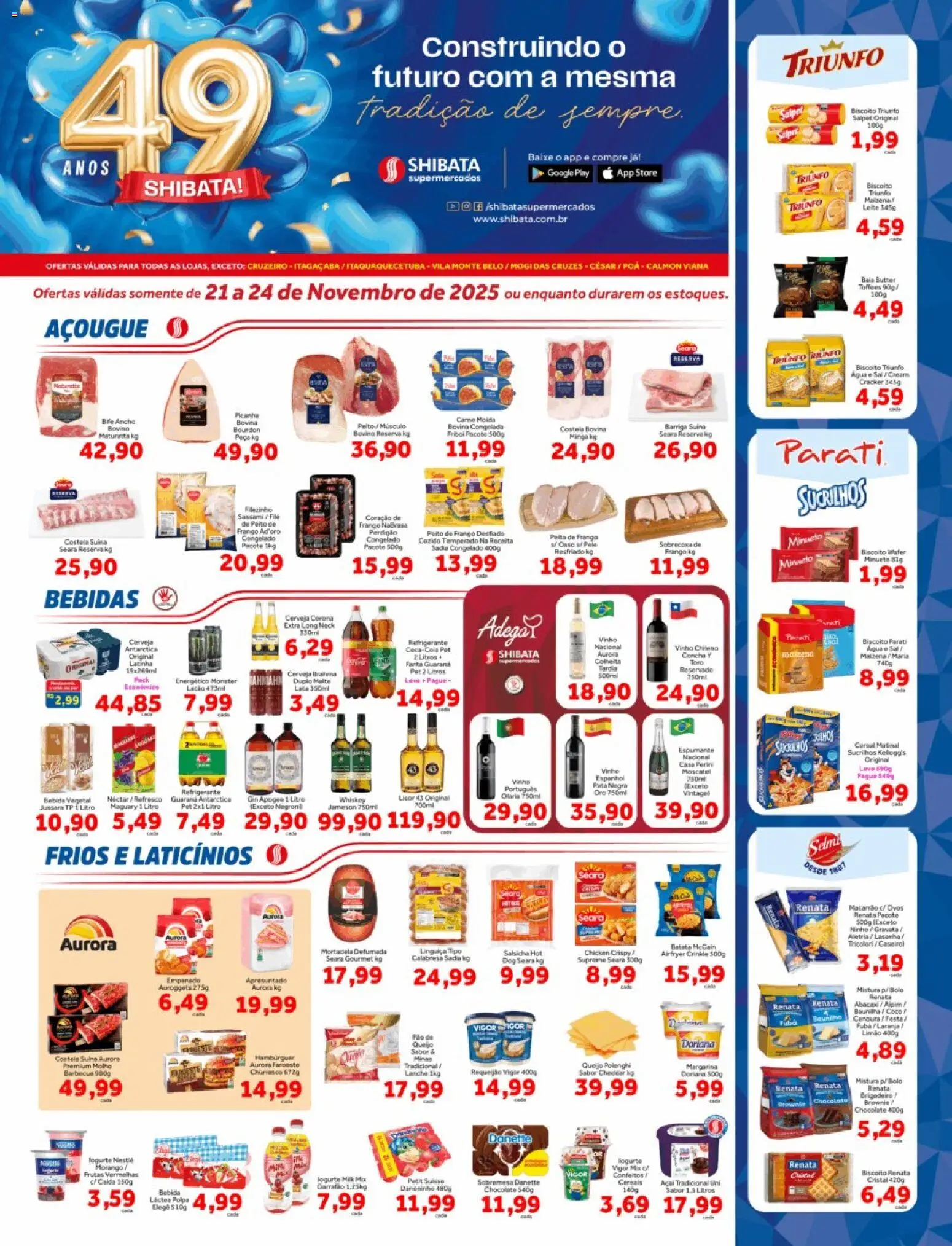 Shibata Folheto - válido de 21.11.2025 | Página: 1 | Produtos: Queijo, Macarrão, Sucrilhos, Açaí