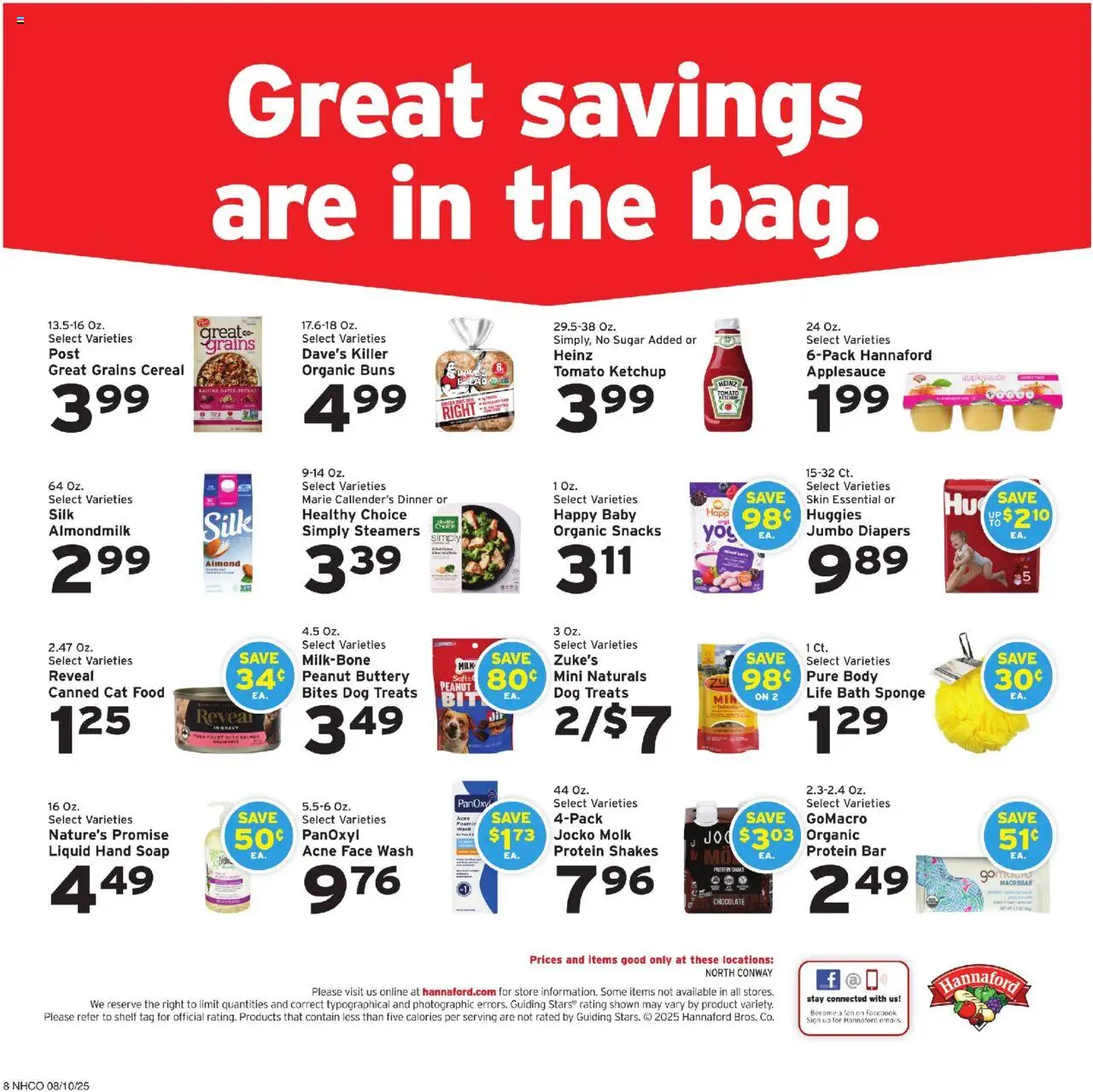 Hannaford Weekly Ad - NH - valid from 10.08.2025 | Page: 8 | Products: Bath, Cat Food, Soap, Ketchup
