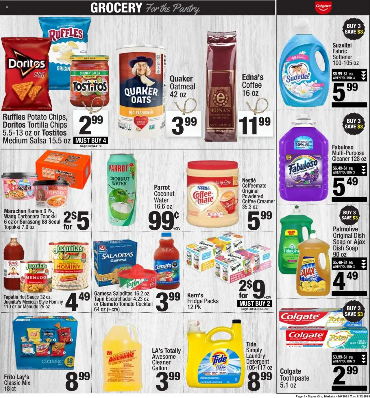 Super King Weekly Ad - valid from 06.08.2025 | Page: 3 | Products: Toothpaste, Detergent, Chips, Sauce