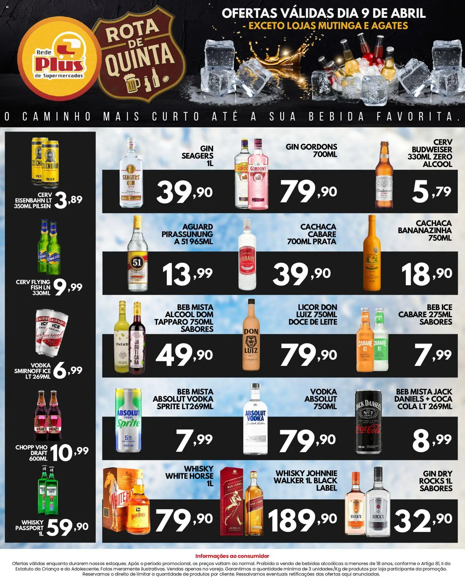 Rede Plus Supermercados Folheto - válido de 08.04.2026 | Página: 4 | Produtos: Cachaça, Leite, Gin, Vodka
