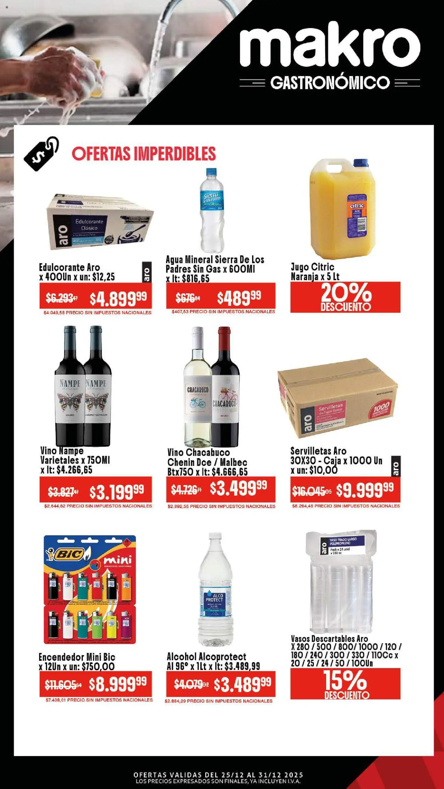 Makro ofertas │ válido desde el 25.12.2025 | Página: 4 | Productos: Edulcorante, Agua, Vino, Vasos
